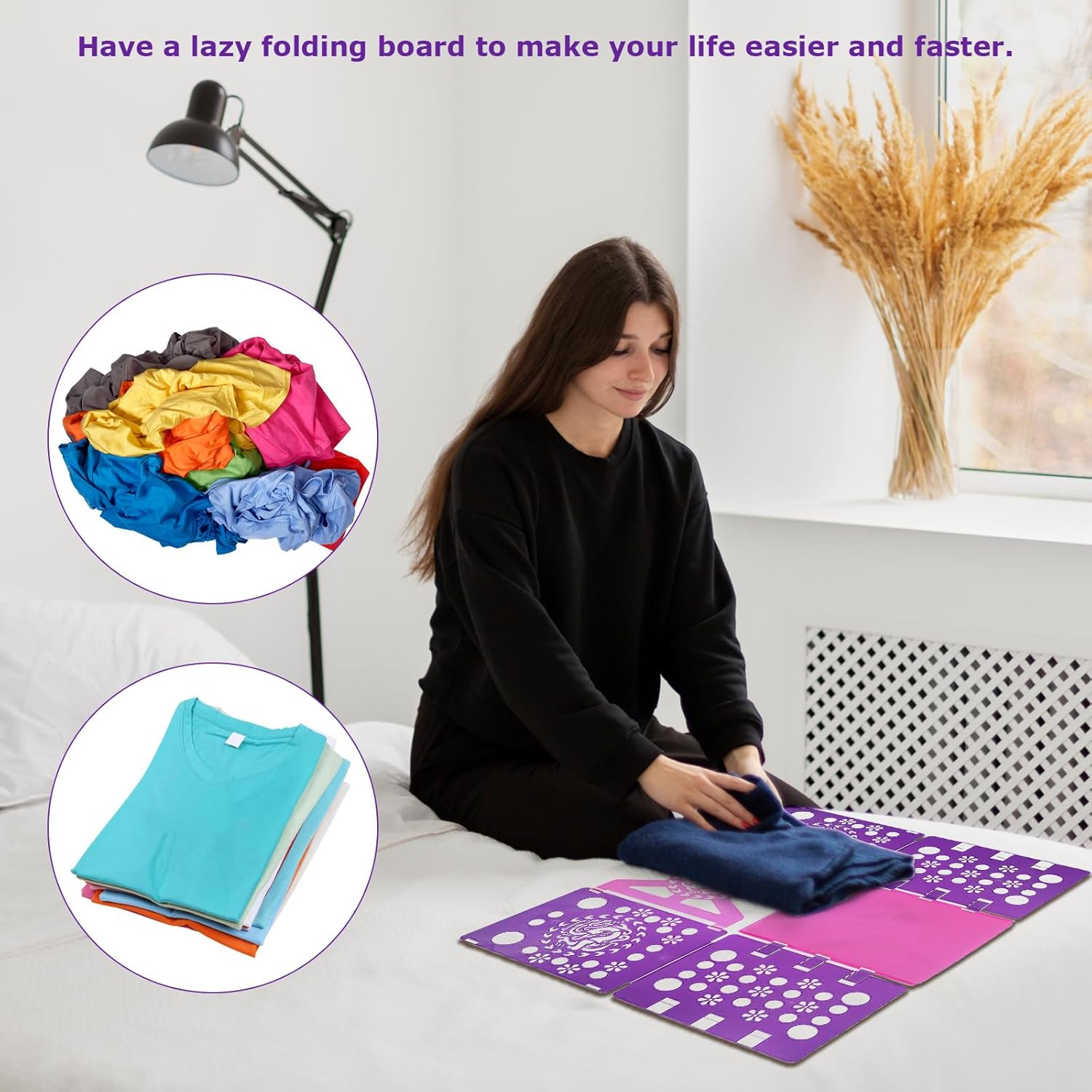 Lenamos T-Shirt Folding Board T Shirts Clothes Folder Durable Plastic Laundry Folders Folding Boards Helper and Fast Laundry Folding Boards Tool for Adults and Children Kids (Purple) image number 1