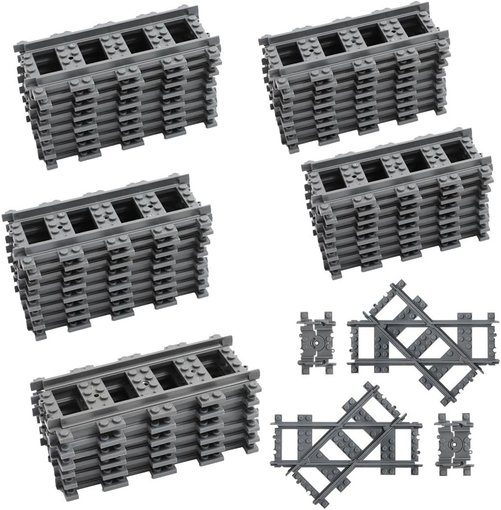 42PCS City Train Tracks, Classic Accessories, Railroad Building Toy Compatible with All Major Brand - 38 Straights, 2 Left Right 45&deg; Intersection Rails, 2 Flexible Rails