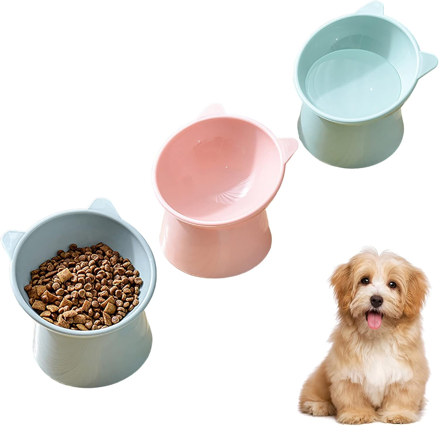 3 Pcs Raised Cat Bowls 45&deg;Tilted Elevated Cat Bowl Food and Water Bowl Pet High Bowls Pet Feeder Bowl Pet Bowl Dish for Cats and Small Dogs (Blue+Green+Pink)/2443 image number 1