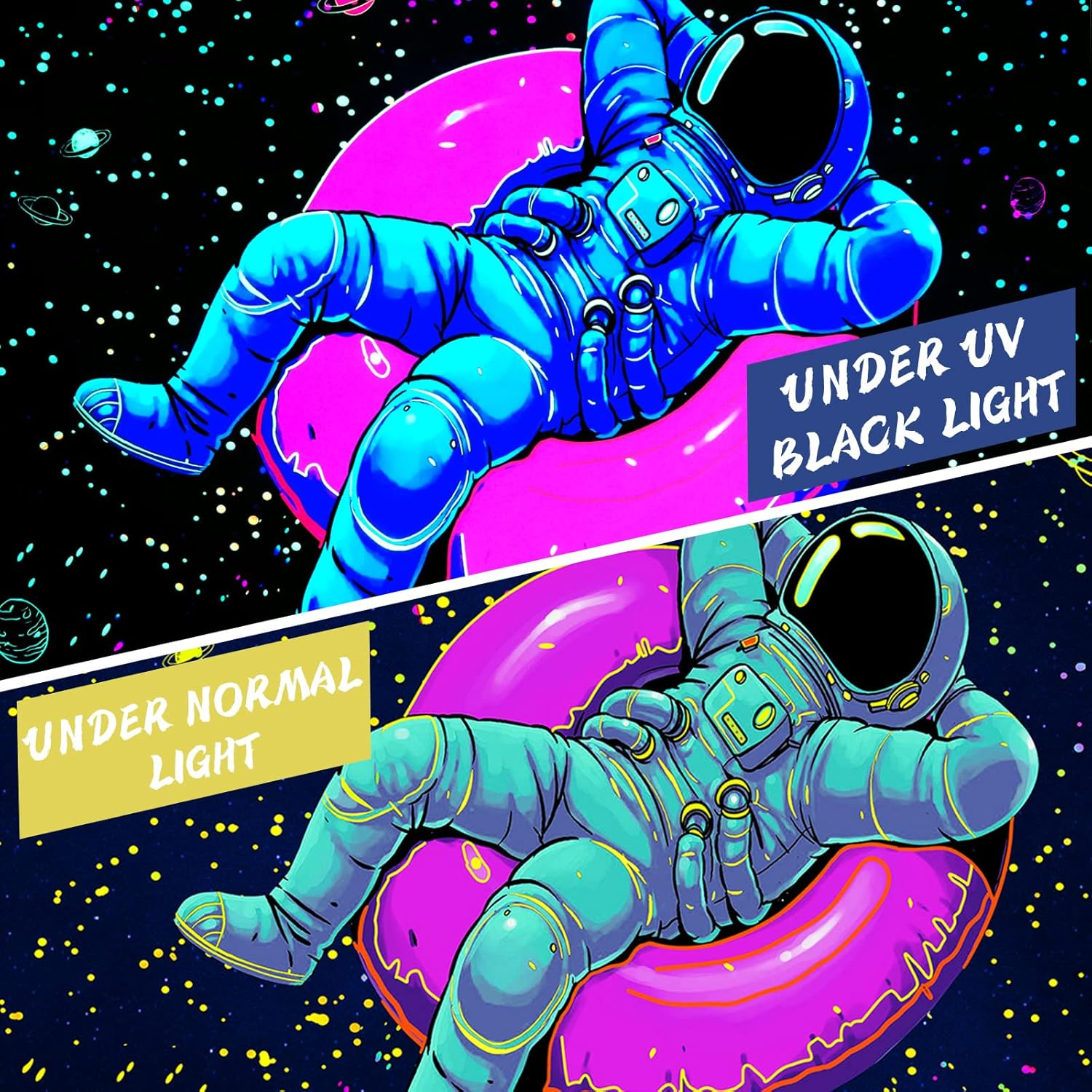 Blacklight Space Astronaut Tapestry for Men Guys Bedroom Black Light Cool Stars Galaxy Tapestries Glow in the Dark Spaceman and Poster Wall Hanging Bedroom Accessories Men 52"X60" image number 5