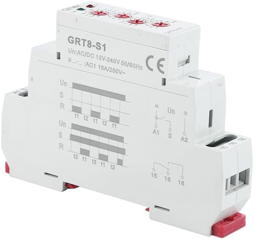 GAEYAELE Asymmetric Cycle Timer 1SPDT Relay 16A AC/DC12V-240V Electronic Repeat Relay(Grt8-S1,Ac/Dc12V-240V) image number 2