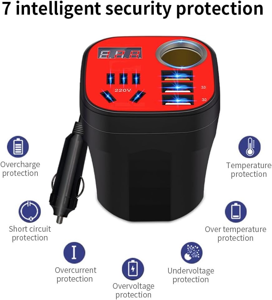 LAPOOH Car Mounted Inverter Converter QC 200W Car Power Inverter 5-In-1 12V24V to 220V Multifunctional QC3.0 Flash Charging image number 5