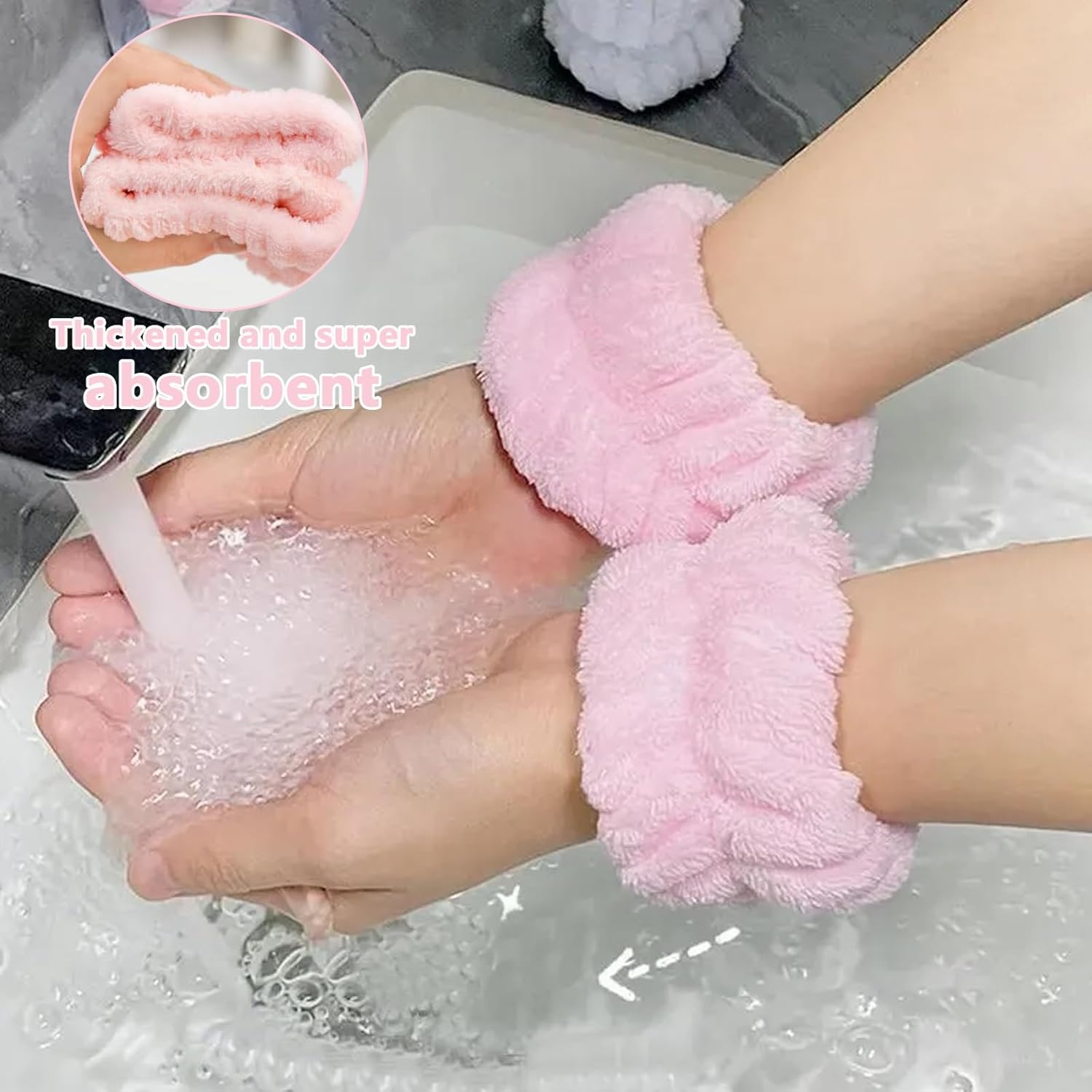 6 Piece Hair Band Cosmetic Set with Spa Headband, Elastic Makeup Hair Band for Girls and Women, Spa Headband, Makeup Headband, for Skin Care, Facial Cleansing, Shower, Pink image number 1