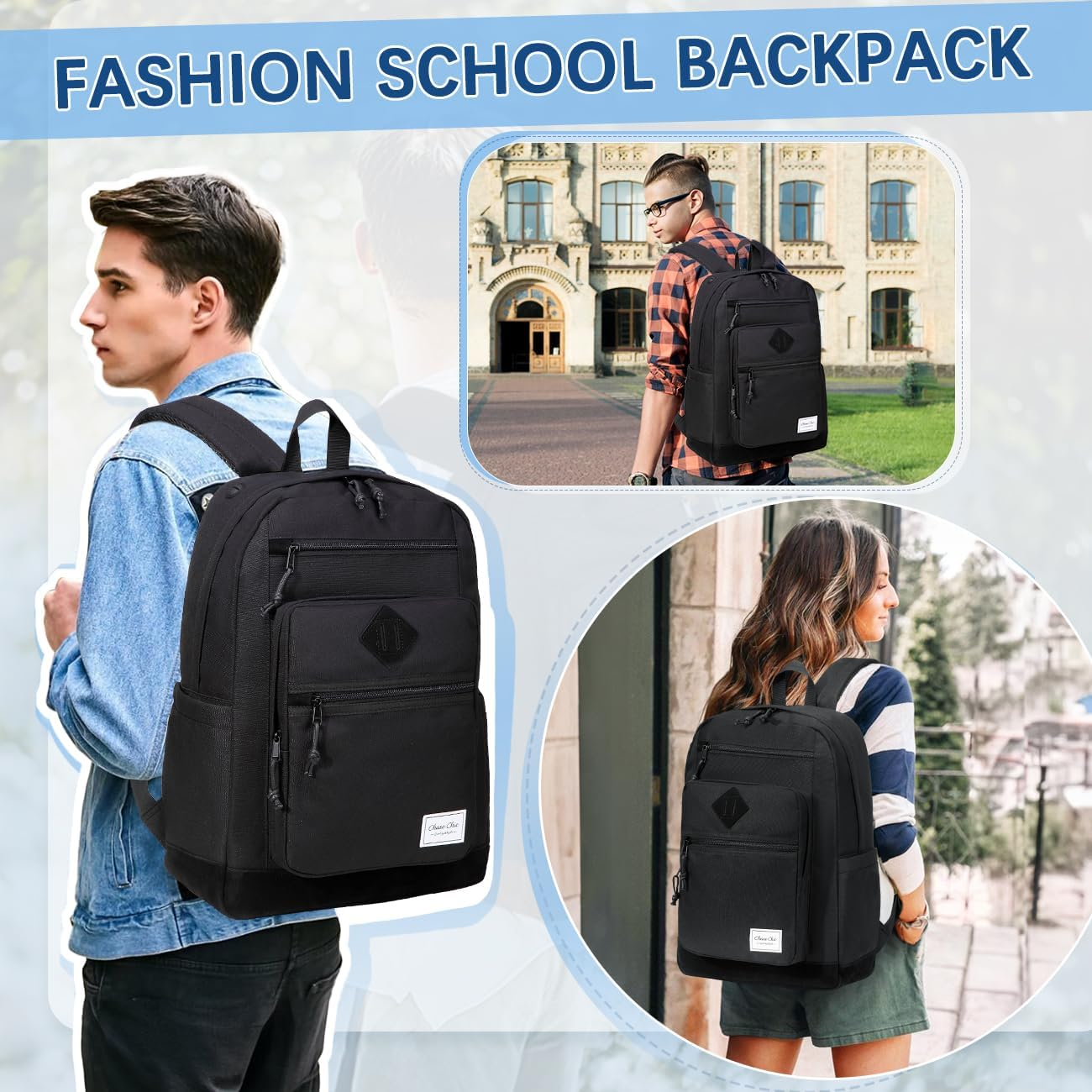 Chase Chic Backpack for Men Women, Causal Travel School Bag 15.6 Inch Lightweight Laptop Backpacks for Teenage Girls Boys image number 4