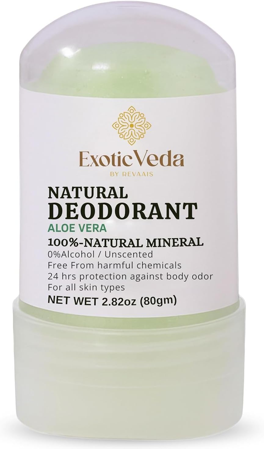 Alum Aloe Vera Deodorant Stick | 100% Natural Mineral Salt Roll-On | Alcohol & Chemical-Free | 24-Hour Odor Protection | Gentle on Sensitive Skin | Travel-Friendly, 80G (2.82 Oz) image number 1
