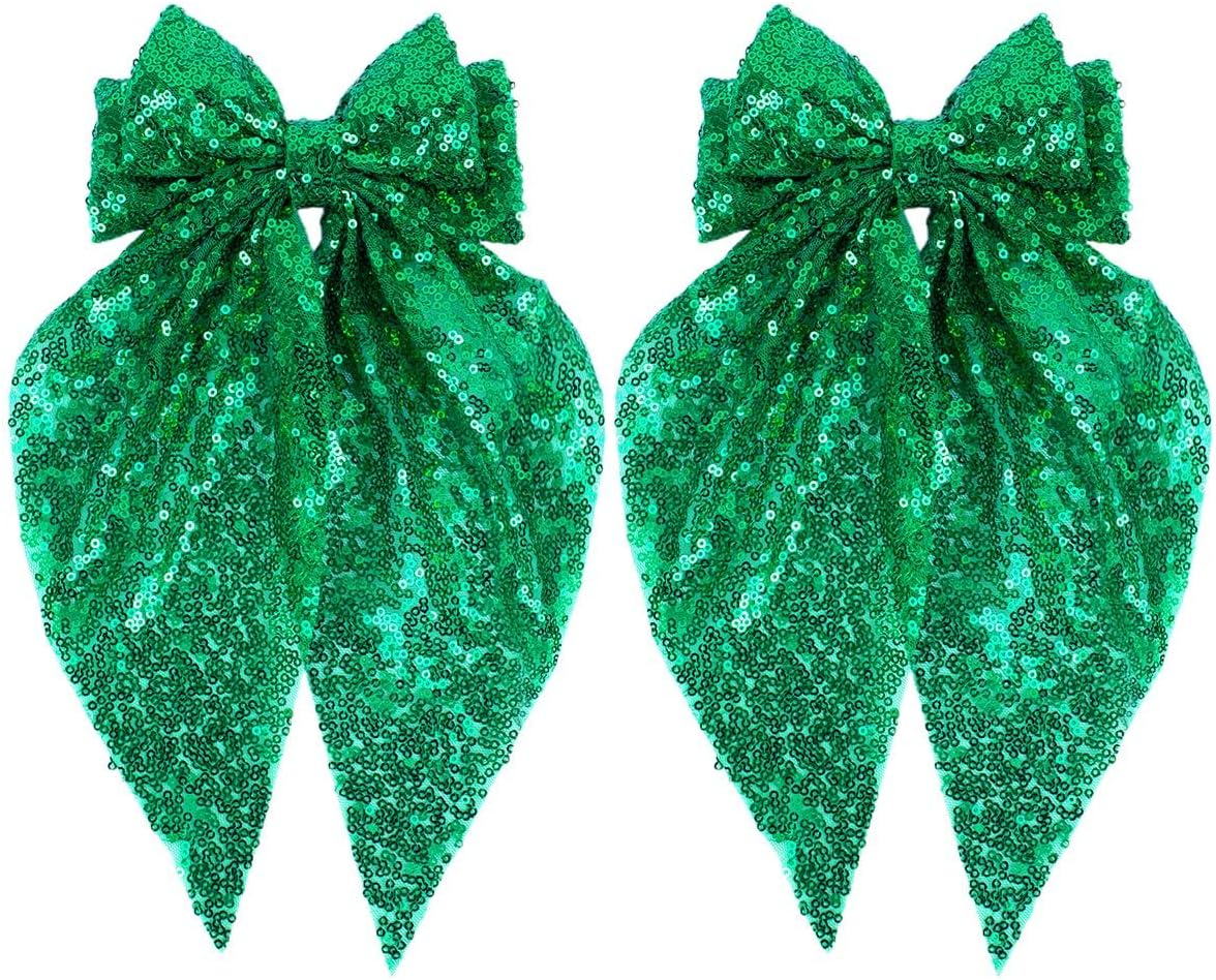 Sparkly Sequin Hair Bows for Women Girls Gold Glitter Hair Bows with Long Tail Large Hair Barrettes Hair Clips Bling Hair Accessories for Christmas Holiday Birthday Party