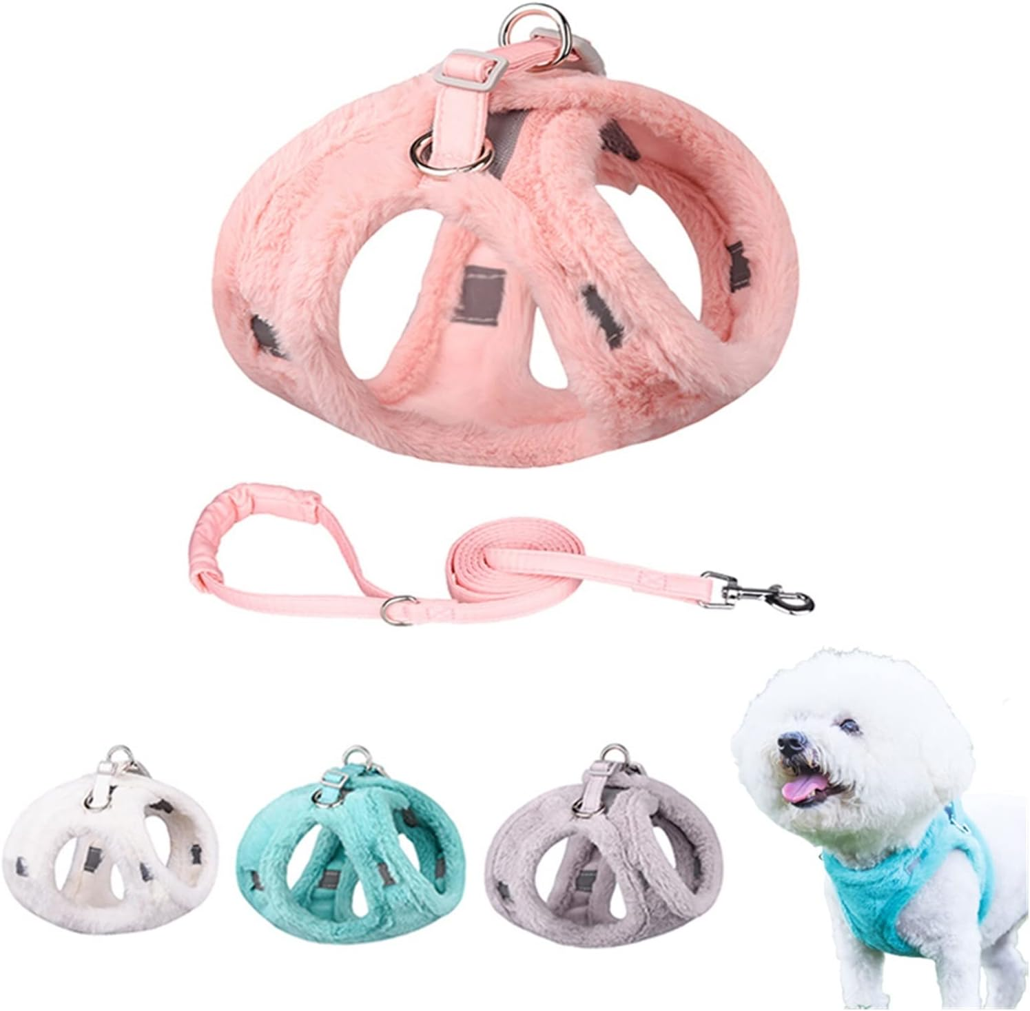 KANGYEBAIHUODIAN Adjustable Dog Harness No Pull Puppy Cat Winter Warm Harnesses Lead Leash French Bulldog Chihuahua Collar Rope Pet Accessories (Color : Pink, Size : L) image number 6