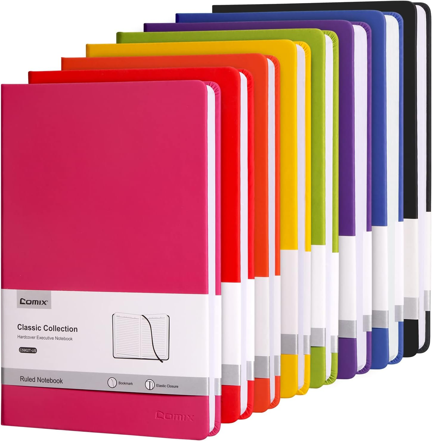 Comix 6 Pack Lined Journal Notebooks for Work, 240 Pages, 5.5"X8.3", Black, Hardcover, A5 Medium College Ruled, Journaling Notebooks for Notes-Taking, Fits for Office School Home