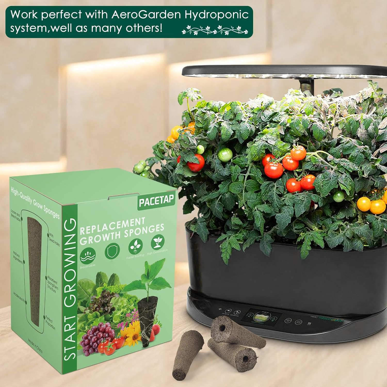 PACETAP 80 Pack Grow Sponges Compatible with Aerogarden, Replacement Refill Grow Sponge for Hydroponic Indoor Garden System image number 5