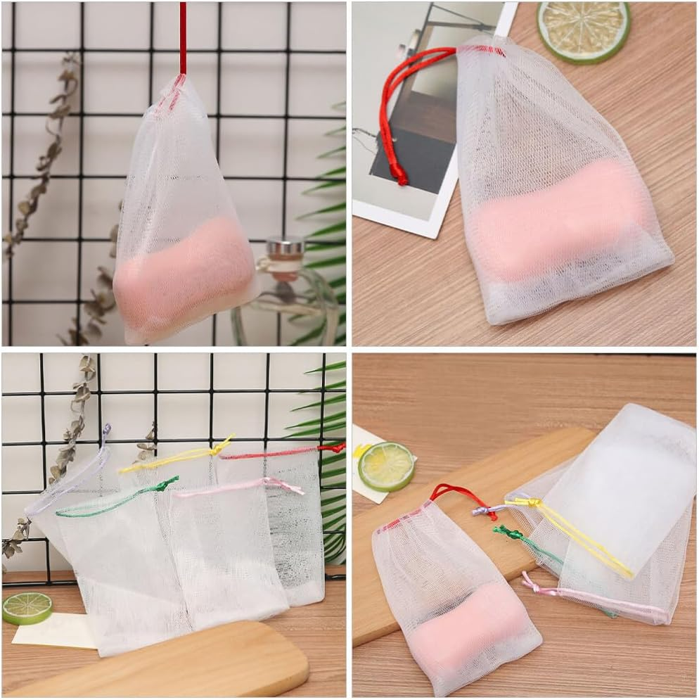 Amosfun 30Pcs Mesh Soap Bags Shower Soap Pouches Soap Saver Storage Bags with Drawstring for Foaming and Drying, Hangable image number 4