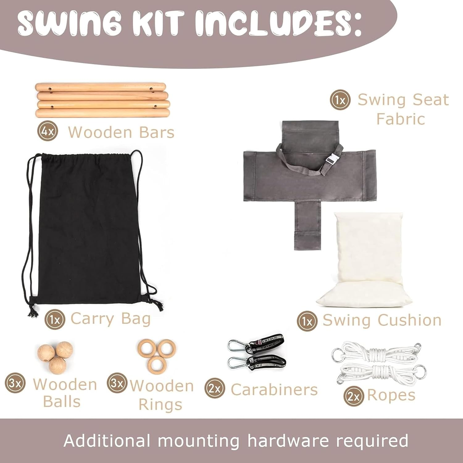 Baby Swing Seat, Visuivit Durable Canvas Hanging Swing for Outdoor/Indoor Use with Canvas Cushion & Safety Belt, Swing Sets for Baby Hammock Toy Backyard (White & Grey) - Grey image number 6