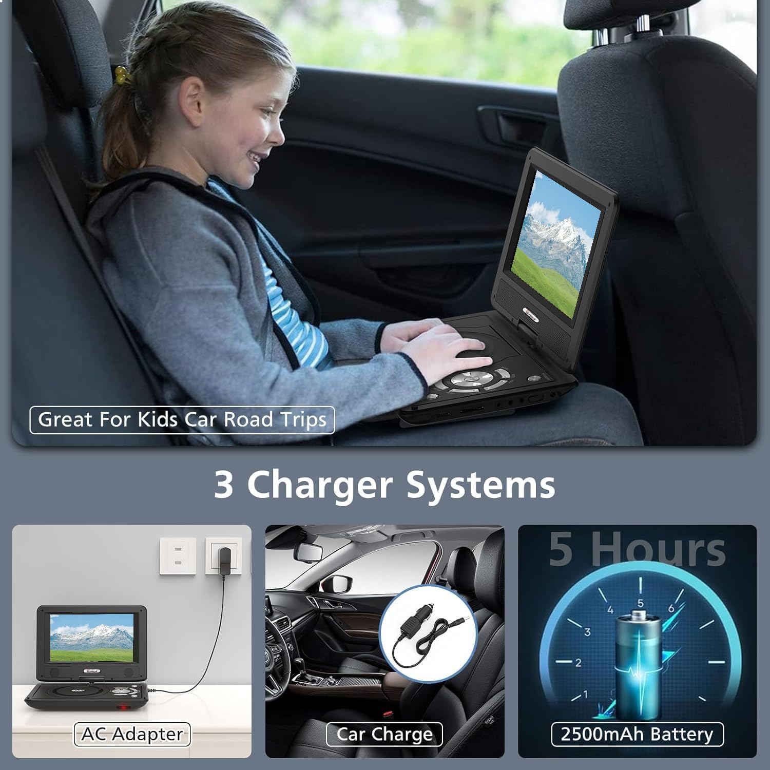 APEXORIGIN Portable DVD Player with 11.5" Swivel HD Screen, Car & Travel DVD/CD/USB/SD Card Player, Regions Free Sync Screen to TV, Equipped with Game Controller and Small Game Discs image number 4