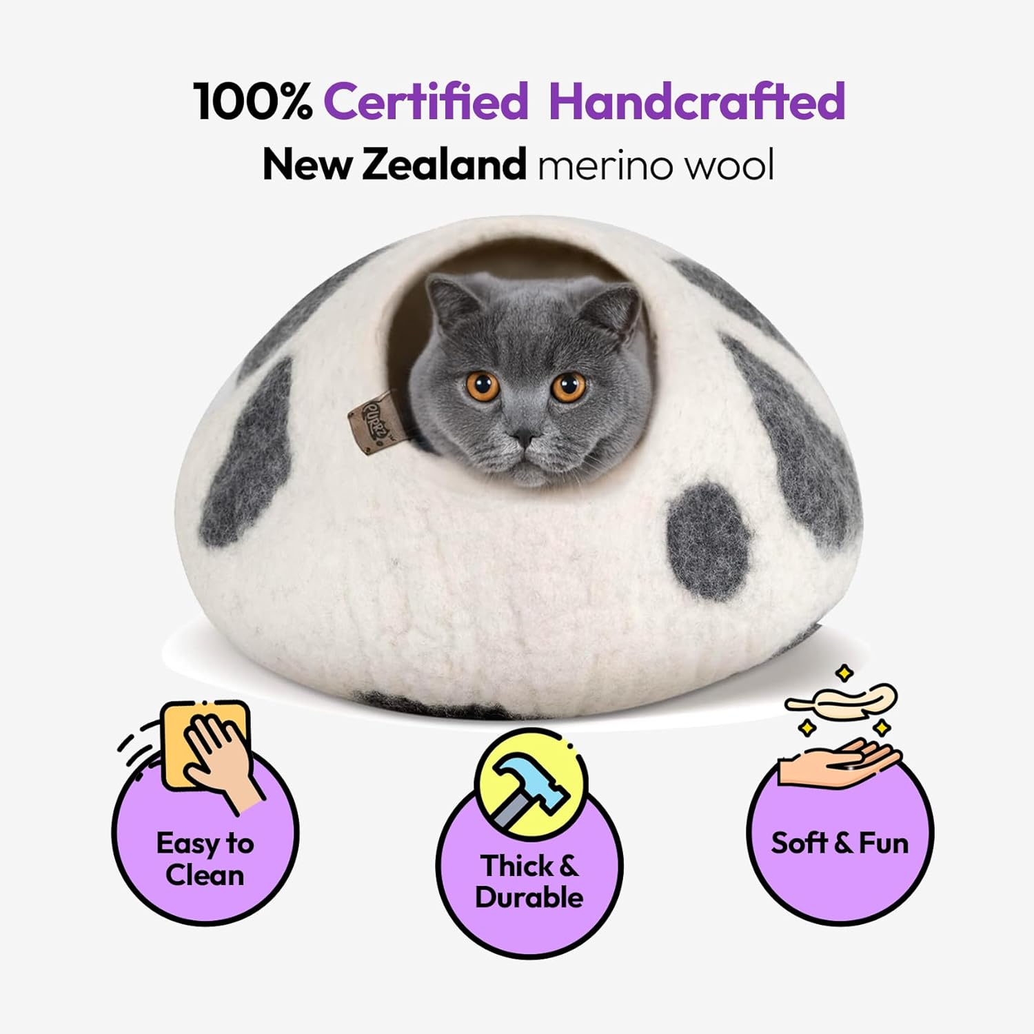 Luxury Cave Bed &ndash; Handmade Merino Wool Felt Hideaway, Vet-Designed Condo, Hypoallergenic Pet House, Cozy Igloo Bed for Kittens, Eco-Friendly Modern Pet Furniture image number 5