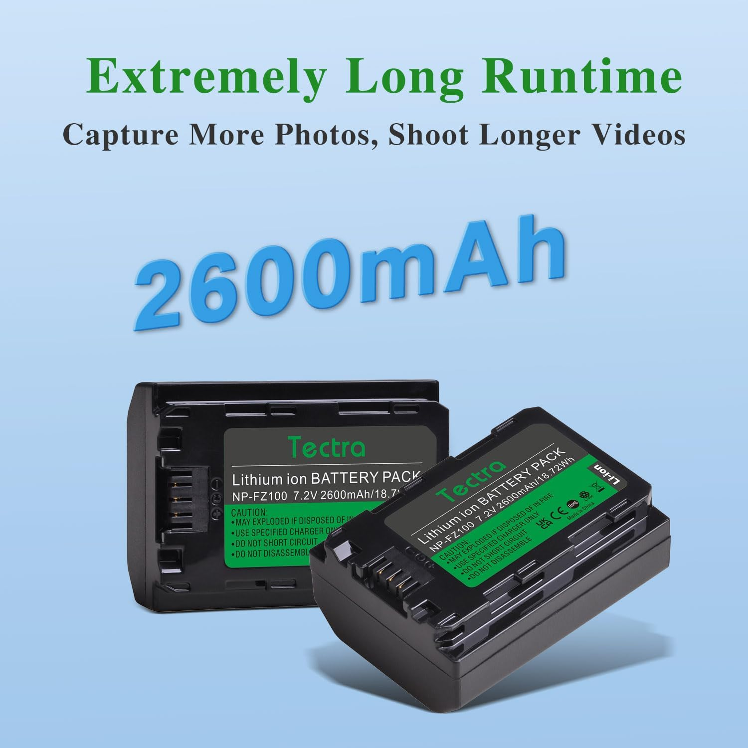 Tectra 2-Pack NP-FZ100 Battery with Type-C PD 20W Fast Charger Case for Sony ZV-E1 FX3 FX30 A7 III A6600 A6700 A7S III A7 IV A7R III A7C A9 A9 II A9R A9S A7R IV A7R V image number 4