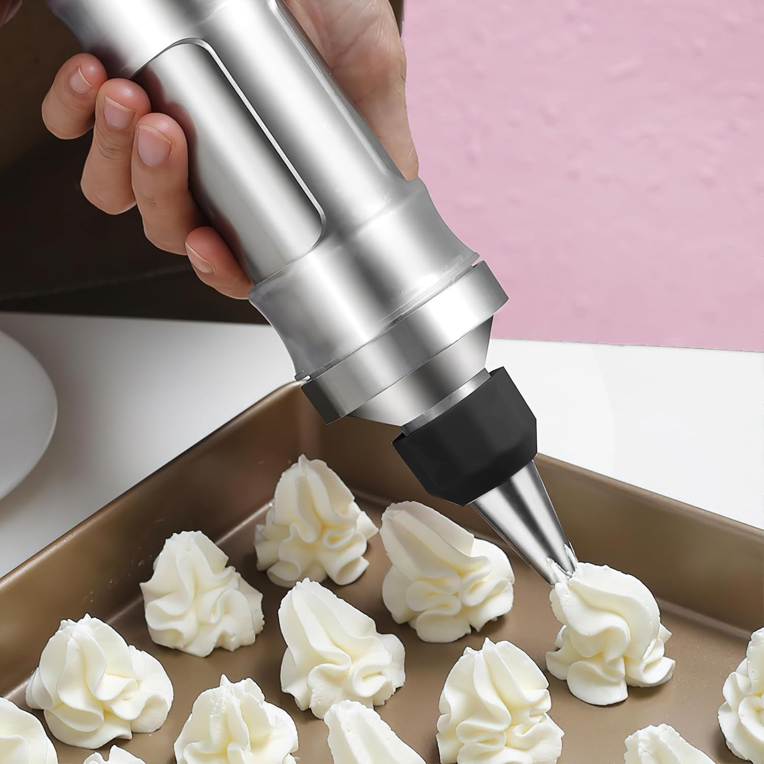 Limcryspp Stainless Steel Cake Decorating Kit,Icing Decoration Gun Set, Buttercream Frosting Piping Tool,6 Pcs Piping Icing Nozzles Cupcake Filling Injector Cake Icing Tool for Baking (Black) image number 2