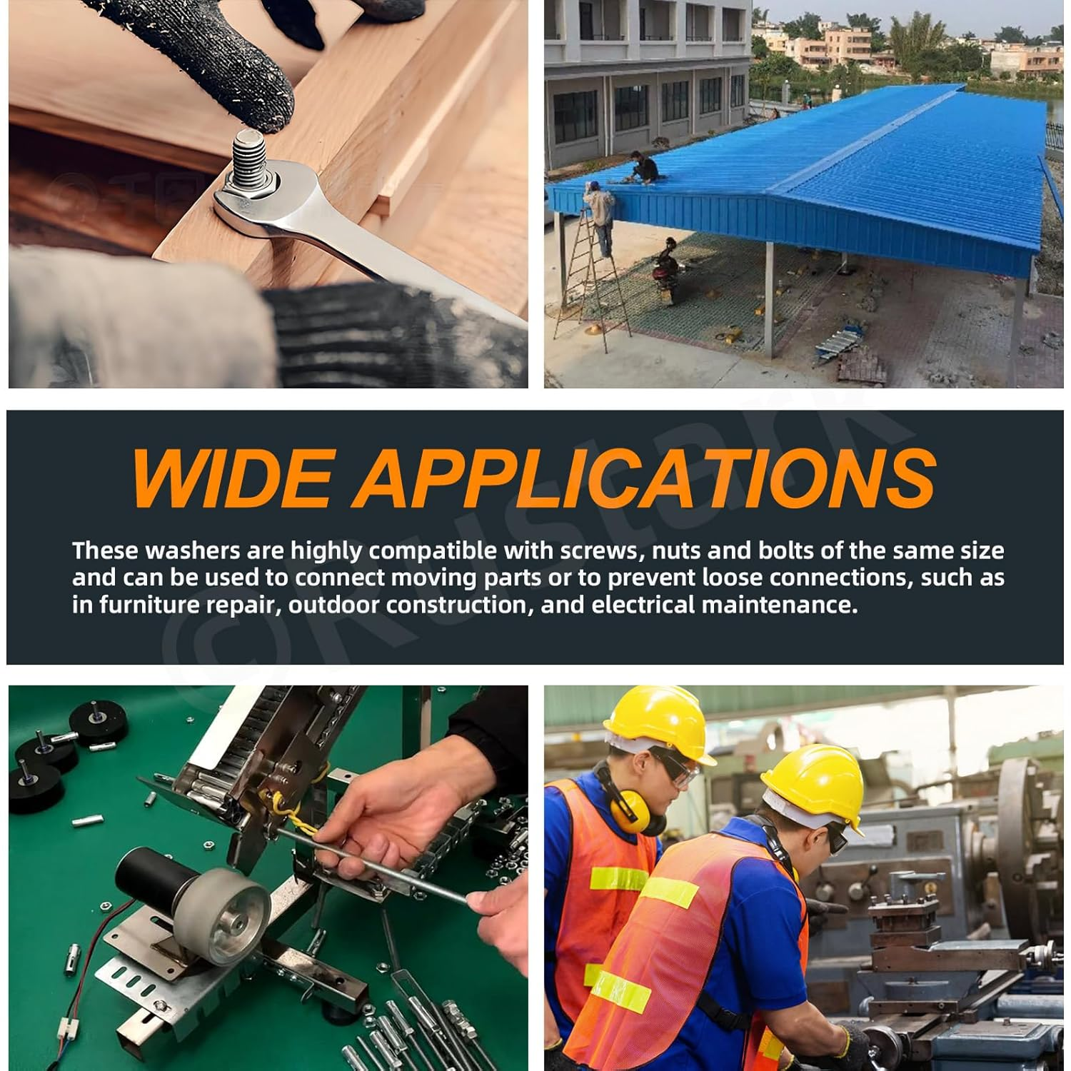 Rustark 400Pcs 6 Sizes 304 Stainless Steel SAE External & Internal Star Washers & Split Lock Washers & Flat Washers Assortment Kit Spring Lock Washers for Home Industry Construction image number 5