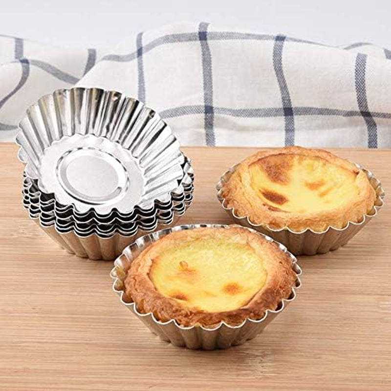 KDDOM 10 Pcs Stainless Steel Mini Tart/Pie Pans Reusable Tartlet Cupcake Baking Mold for Pies Baking Tool Non Stick