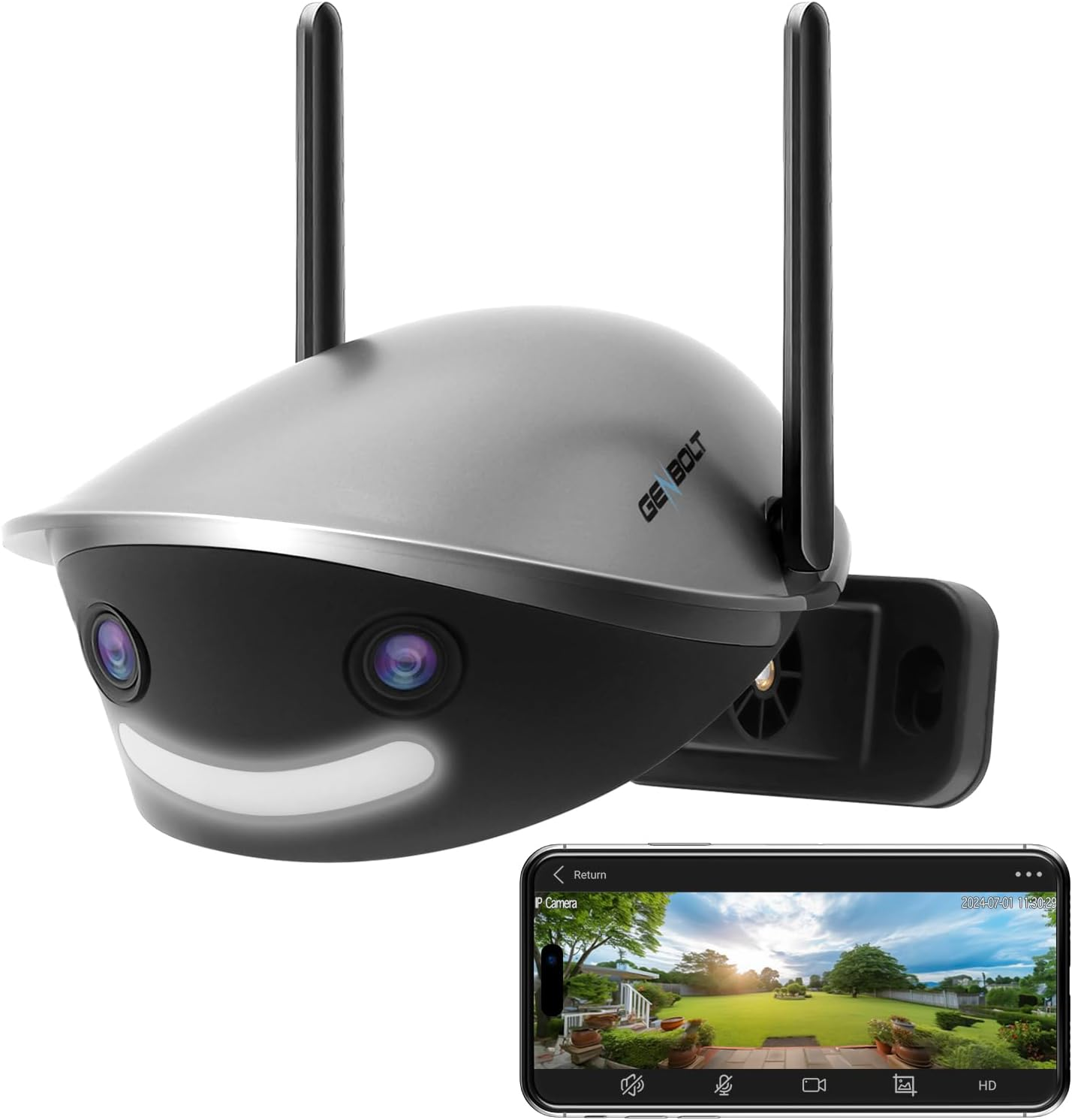 GENBOLT 2.5K Security Camera Outdoor with 180Ultra-Wide Angle, 2.4/5 Ghz Dual-Lens Poe Security Camera, Smart Human/Vehicle/Pet Detection, Color Night Vision, Two-Way Audio image number 4