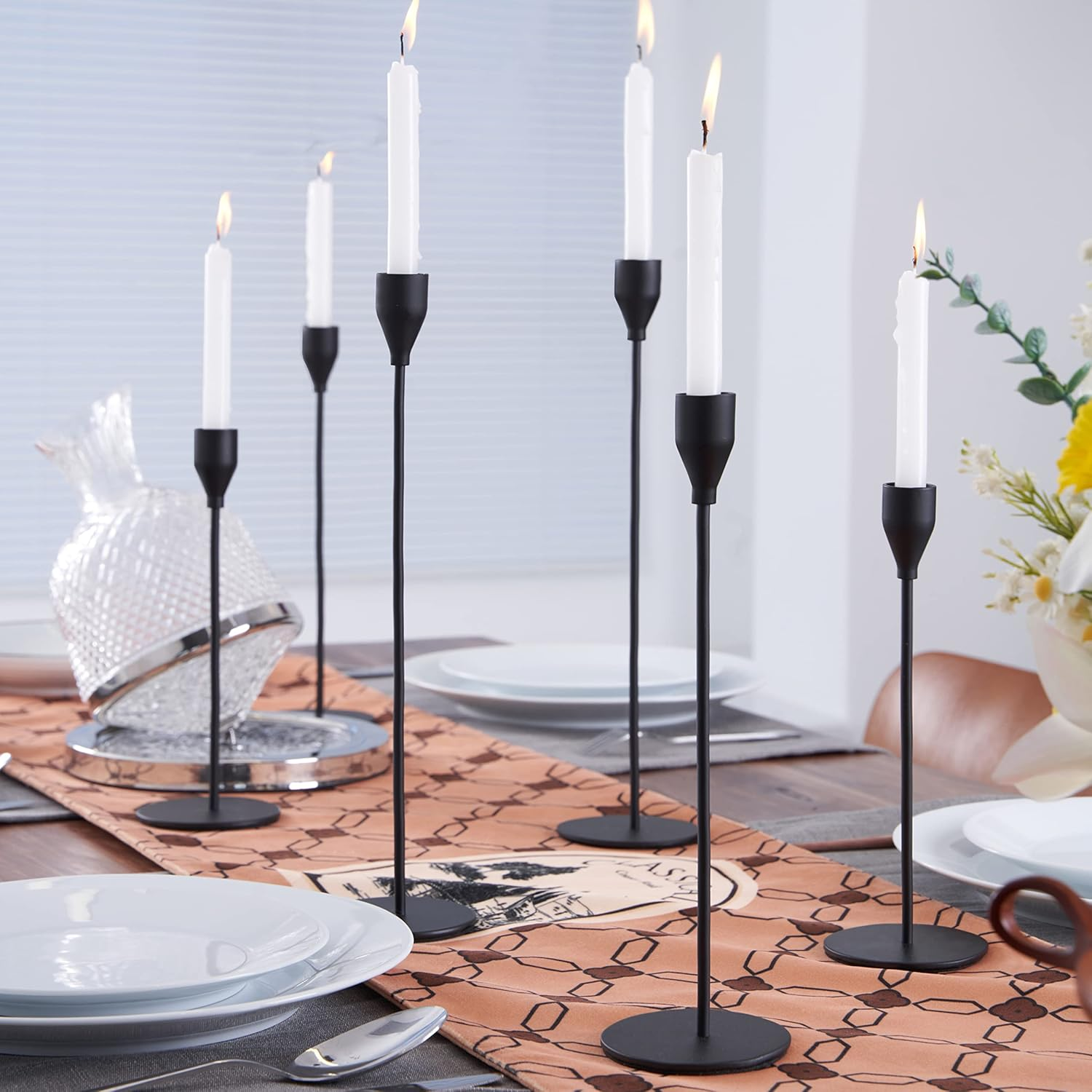 Matte Black Candle Holders for Taper Candles, Set of 6 Tall Metal Decorative Candlestick Holders for 3/4 Inch Thick Candle,Table Mantel Centerpiece for Wedding, Dinning, Party, Anniversary image number 5