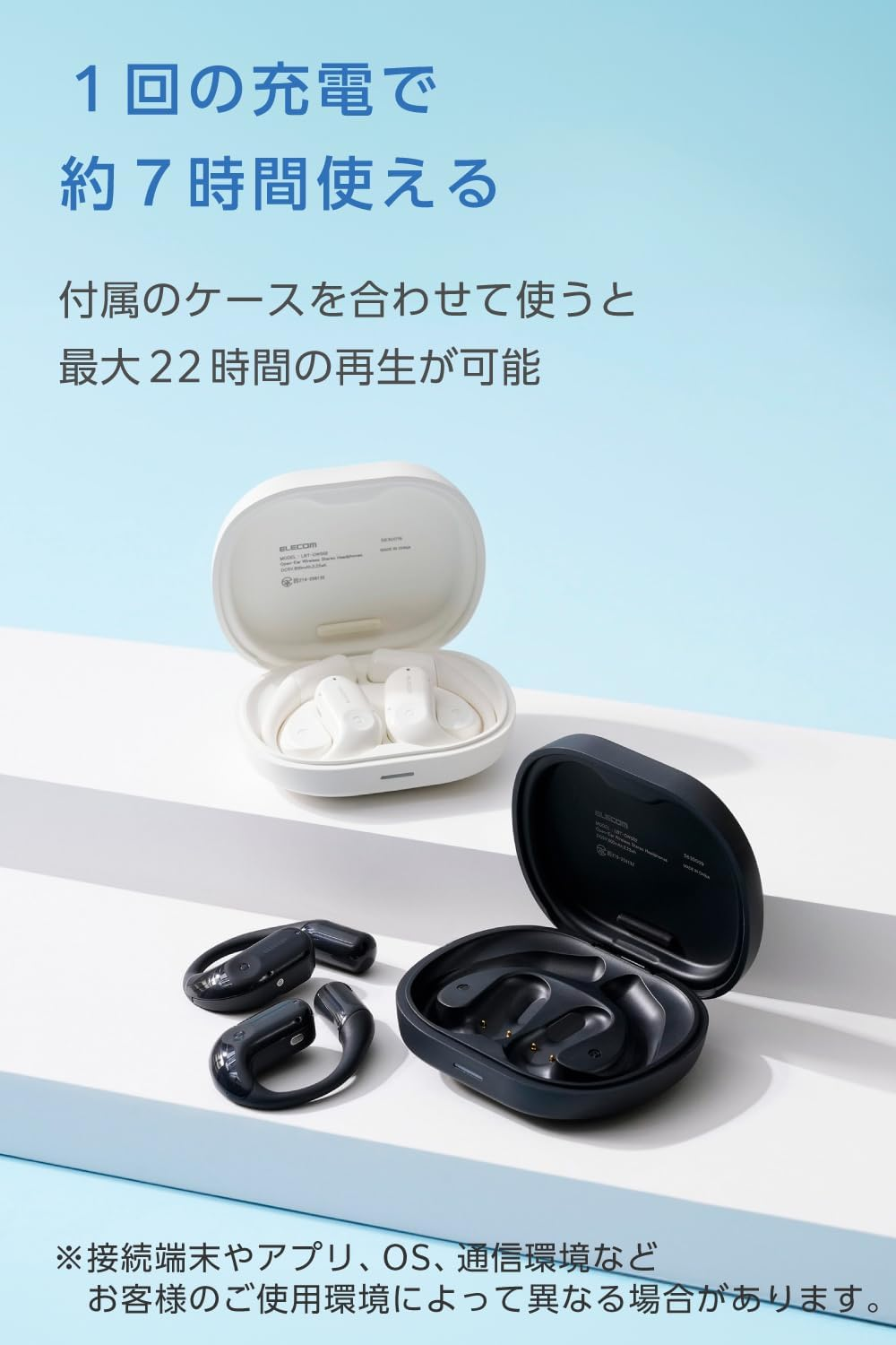 Elecom LBT-OWS02ECMWH Open-Ear Earbuds, Bluetooth 5.4, Wireless Headphones, No Blockage, over Ear Type, Built-In Mic, up to 7 Hours of Playtime, IPX5 Waterproof Design, Touch Sensor, Moon White image number 1