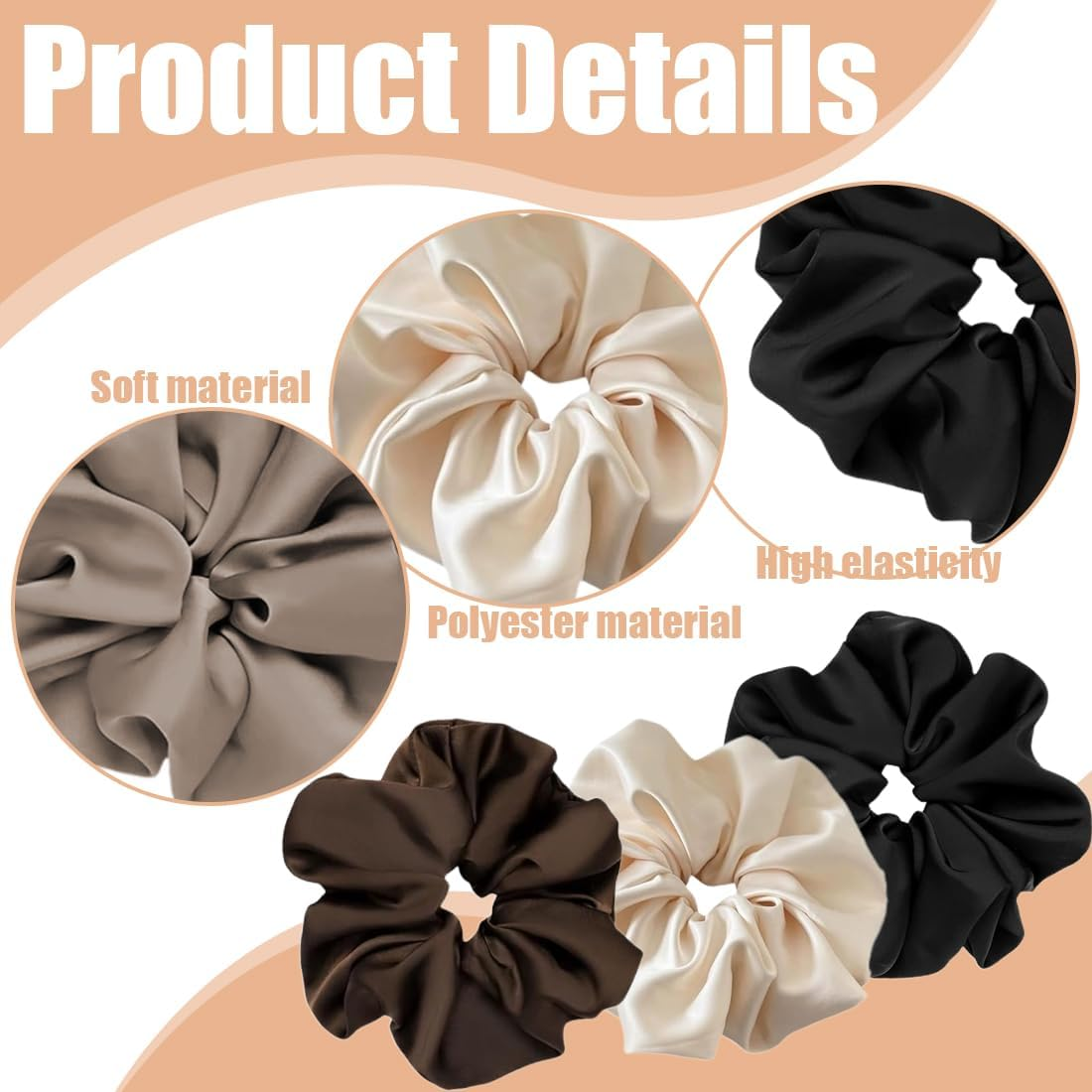 Pack of 4 Hair Bobbles Silk Scrunchies Satin for Women, Women'S Ponytail Holder Hair Band, Hair Bobbles for Women and Girls image number 3