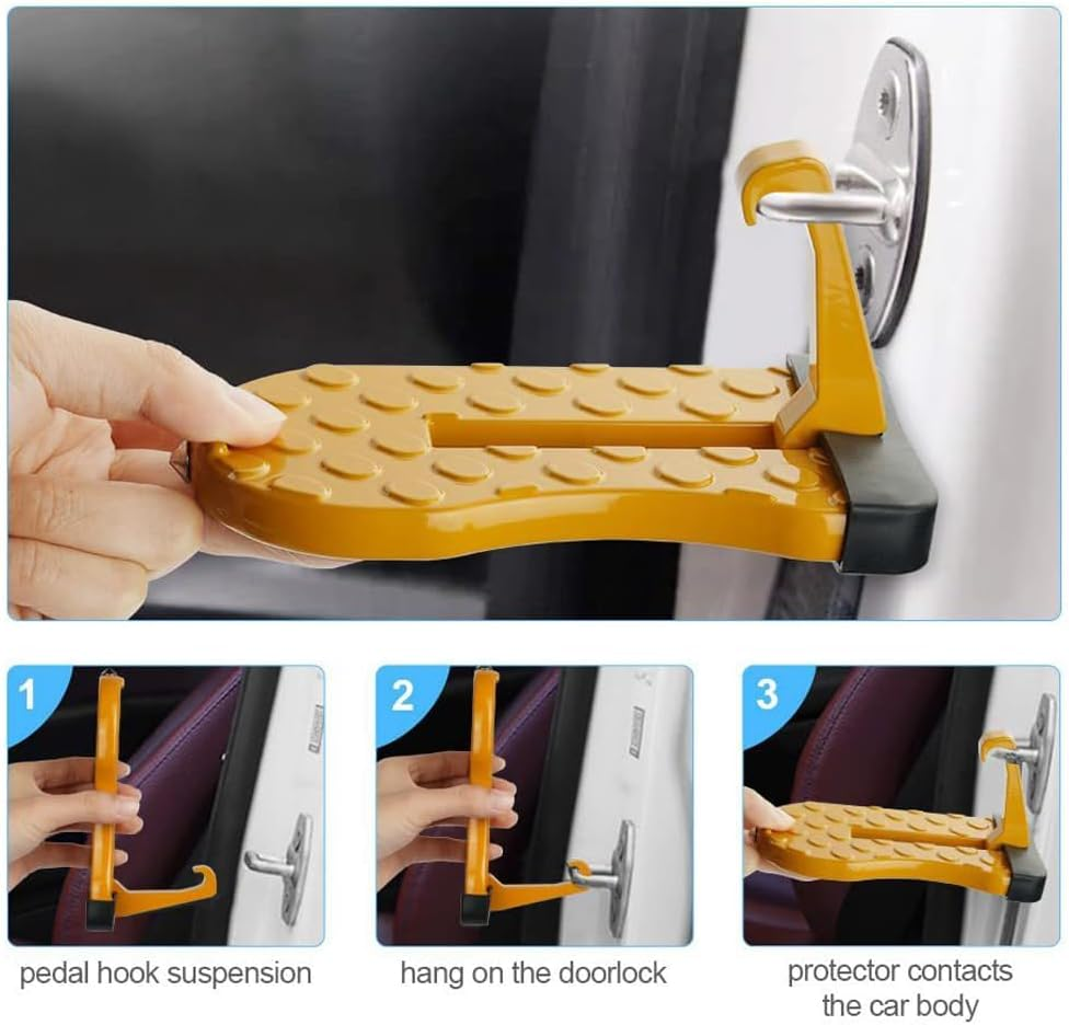 Swpato Car Door Step with Glass Breaker Safety Hammer & Roof Rack Access,Foldable Roof Rack Door Step - Fits Most Car, SUV and Truck, Max Load 400 Lbs(Black) image number 2