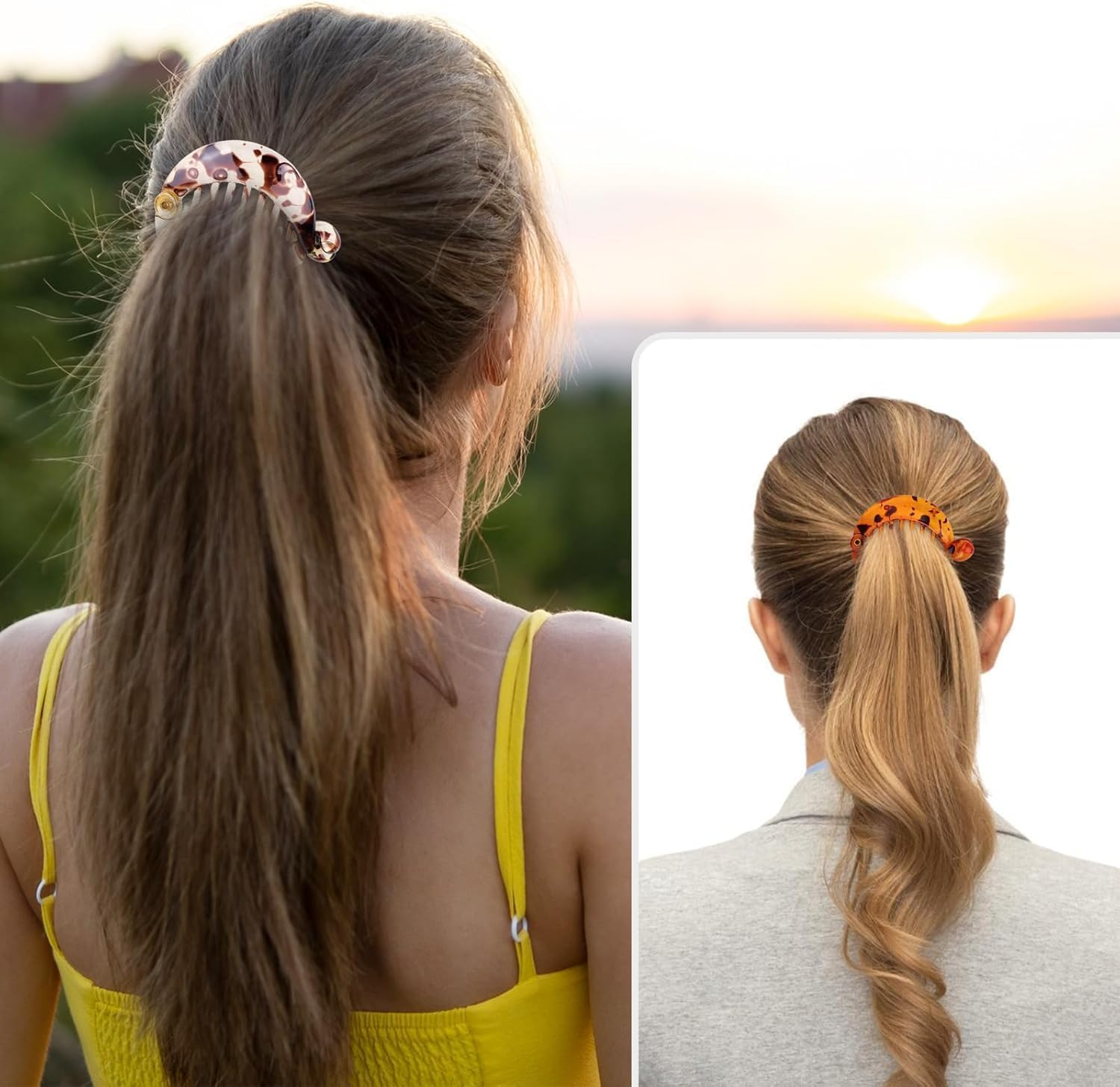 Round French Banana Hair Clips, 4Pcs round Plastic Fishtail Hair Clips Ponytail Holder Hair Combs,Resin Fishtail Hair Combs for Women and Girls