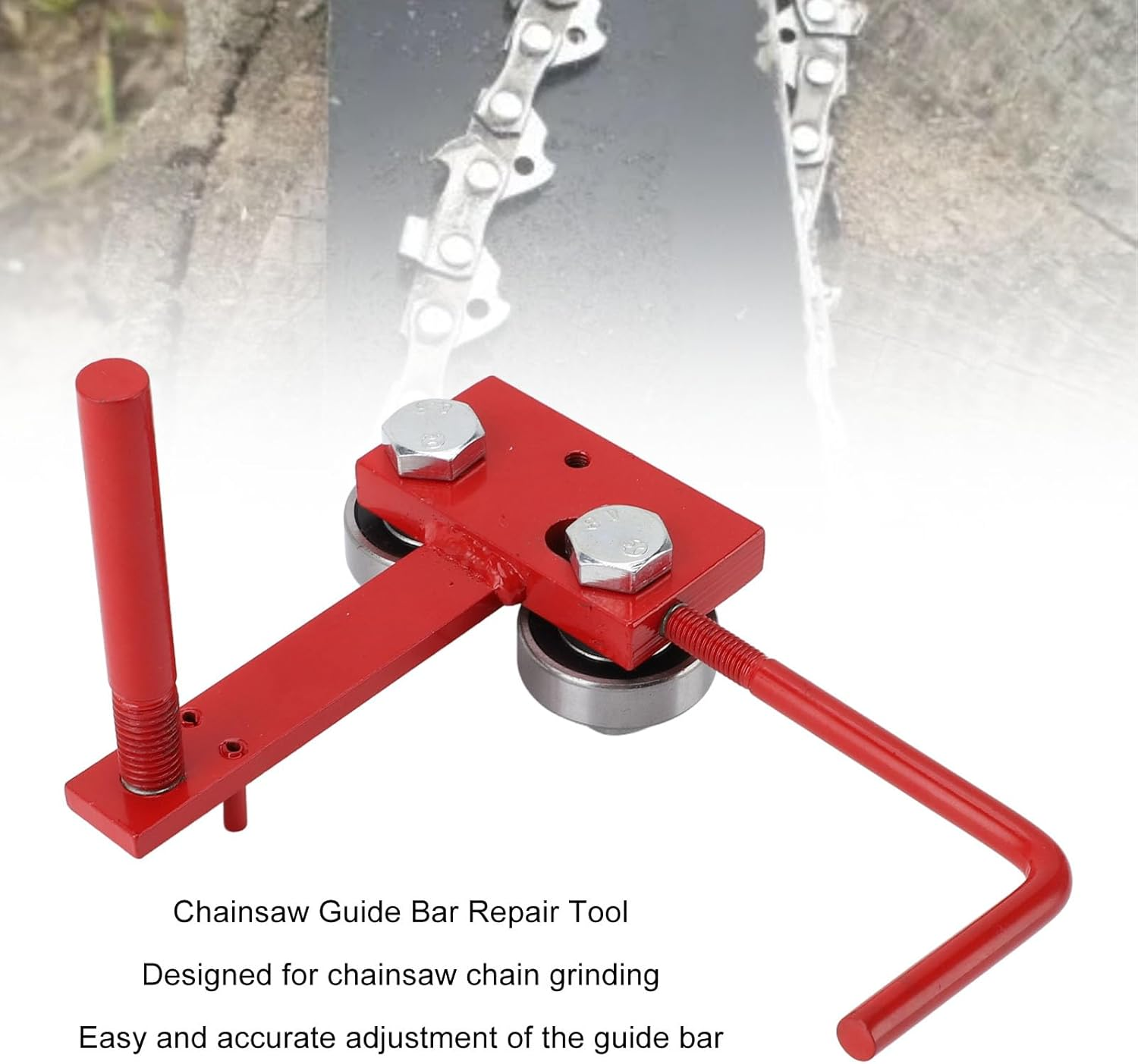 Chainsaw Bar Rail Tightening Repair Tool, Cast Iron Aluminum Chainsaw Bar Rail Closing Tool with Efficient File Design, for Chainsaw Chain Grinding, Red image number 1