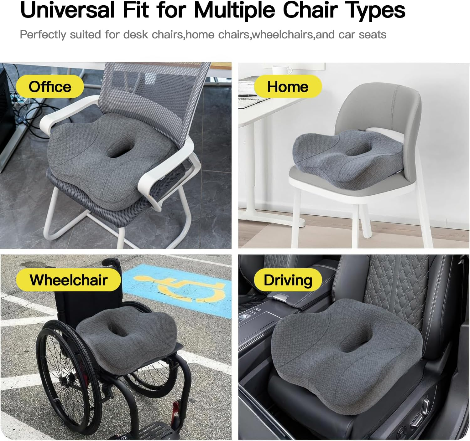 Soopii Seat Cushion for Office Desk Chair,Memory Foam,Sciatica and Tailbone Pain Relief Cushion,Coccyx Cushion for Car,Desk Chairs,Wheelchair,Large image number 1