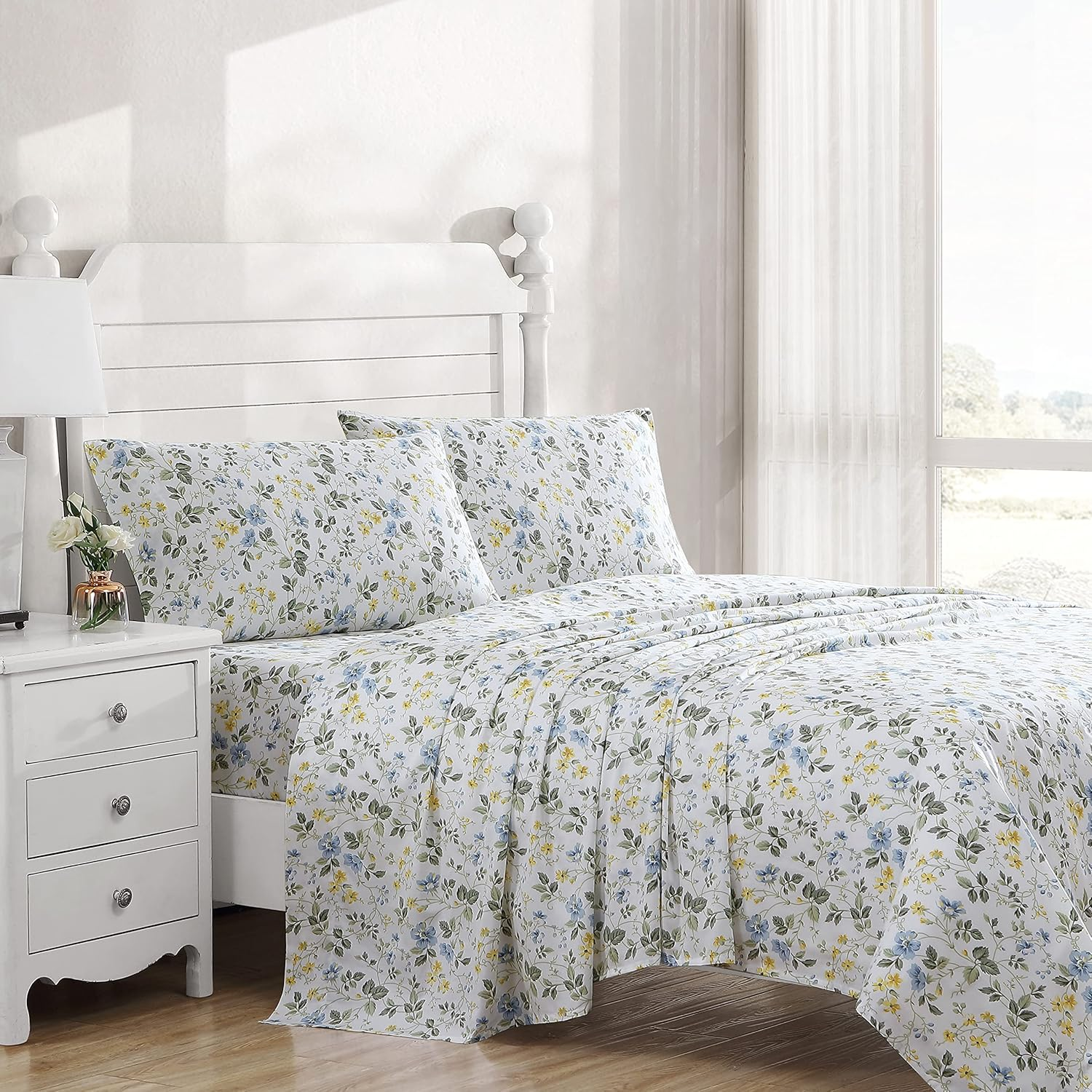 Laura Ashley - Queen Sheet Set, Soft Sateen Cotton Bedding Set - Sleek, Smooth, & Breathable (Bella Pink, Queen) (USHSA01235891) image number 2