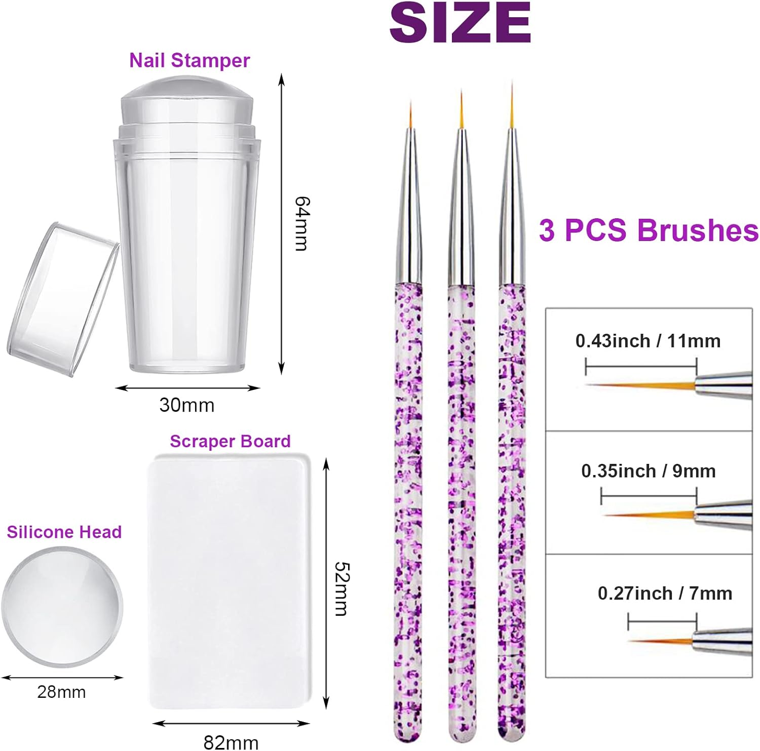 Nail Stamper Nail Art Brushes - French Tip Nail Stamp Clear Nail Art Stamper Jelly with Scraper, 3Pcs Nail Pen Brushes, Soft Silicone Stamper Printer DIY French Tip Nail Stamping (3Pcs) image number 4