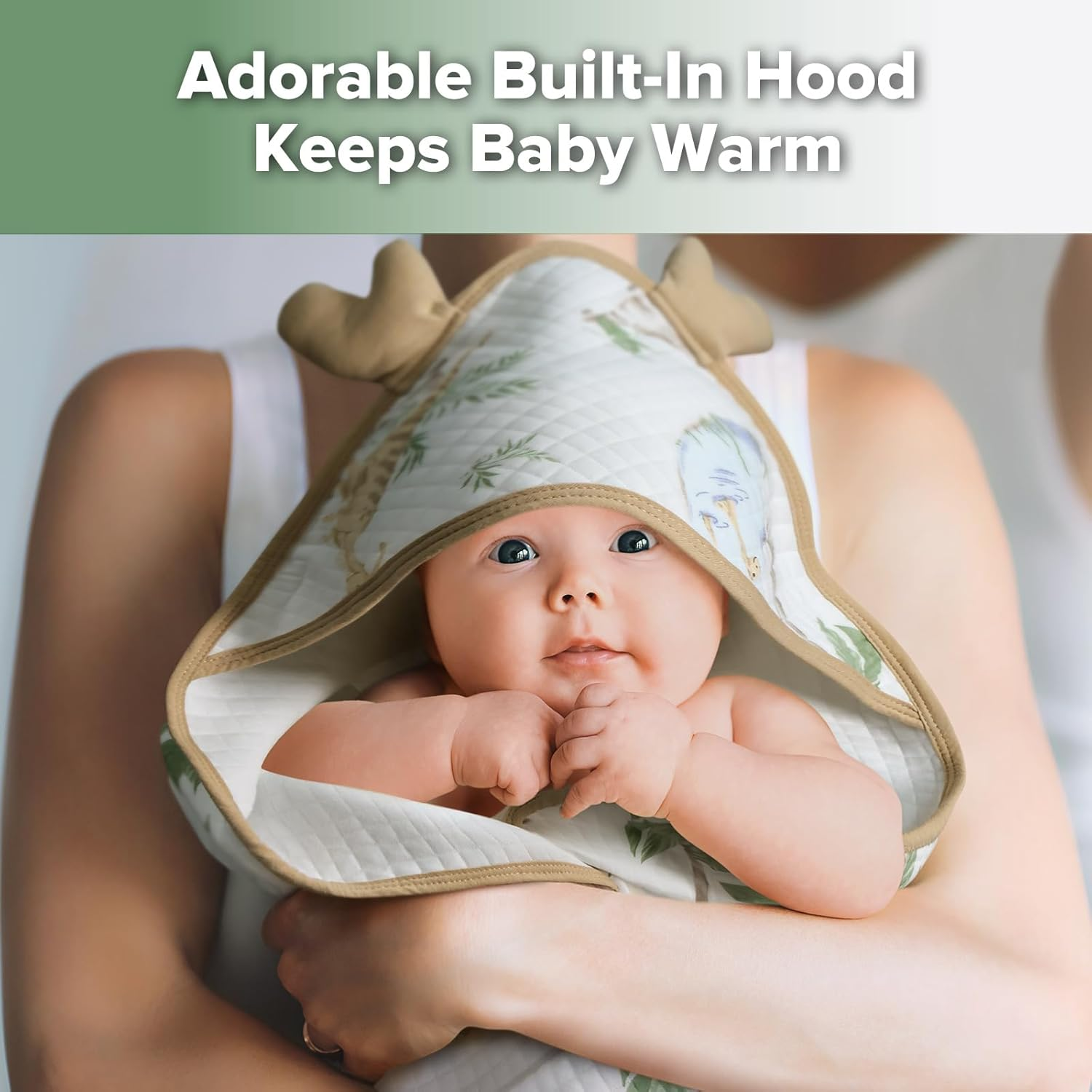 Haakaa Baby Bath Towels, Ultra-Soft & Super Absorbent Cotton Hooded Towels, 35"X35" Large Wraparound Design, Adorable for Newborns & Toddlers, Jurassic Hug - Green image number 4