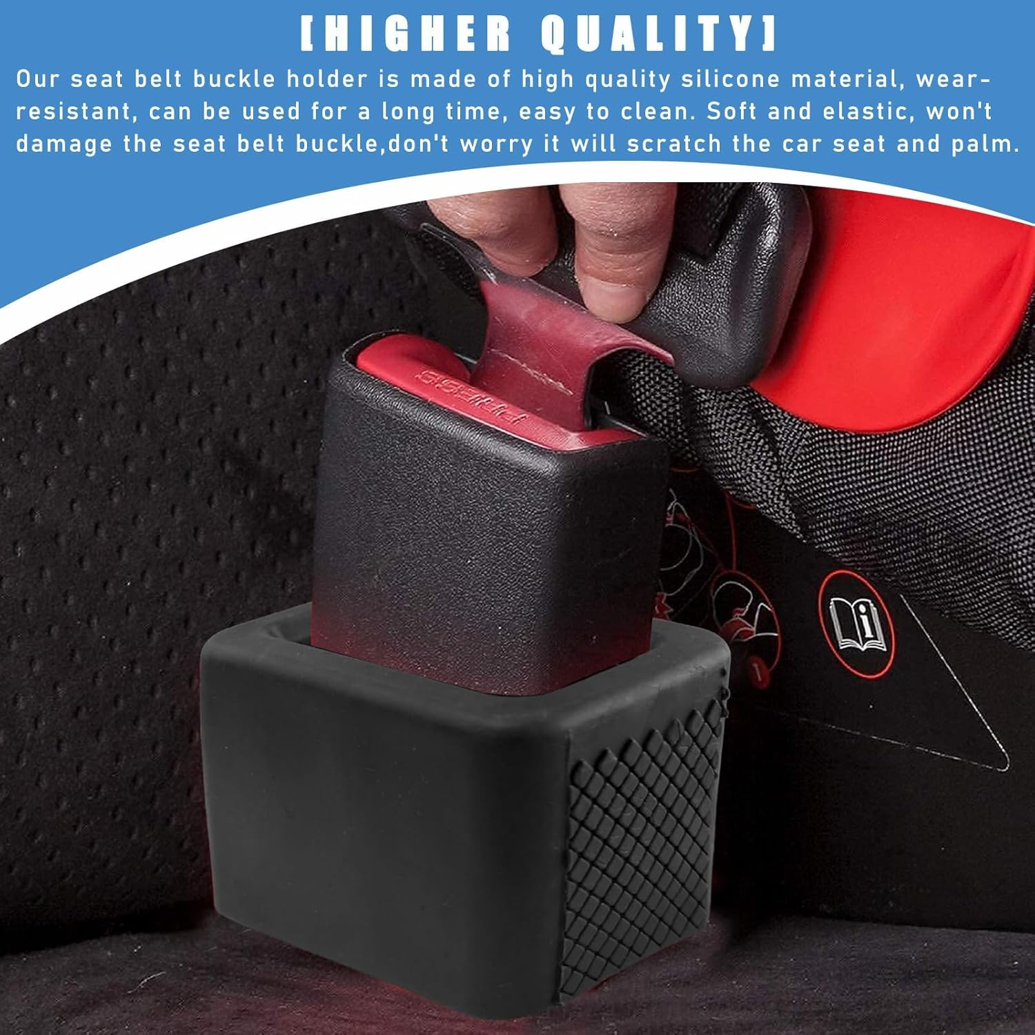 2 PCS Car Seat Belt Buckle Holder, Silicone Auto Seat Belt Buckle Booster, Easy Access Seatbelt Buckle Cover for Kids, Universal Vehicle Safety Accessories for Most Cars (Black) image number 4