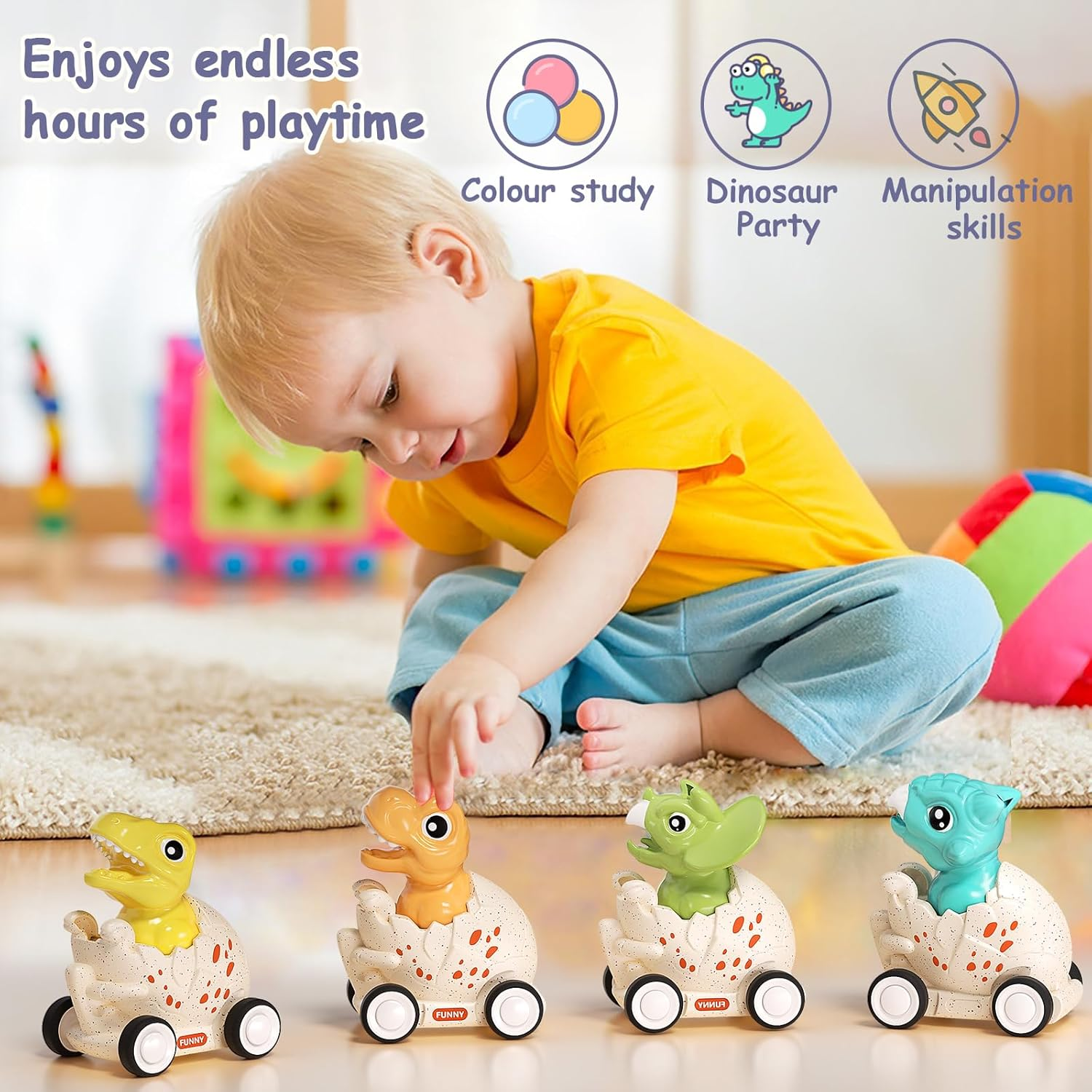 Jovow Baby Toys Car for 1 Year Old, 4PCS Baby Press Go Friction Car Toys for Toddler Boys Girls 6-18 Months image number 6