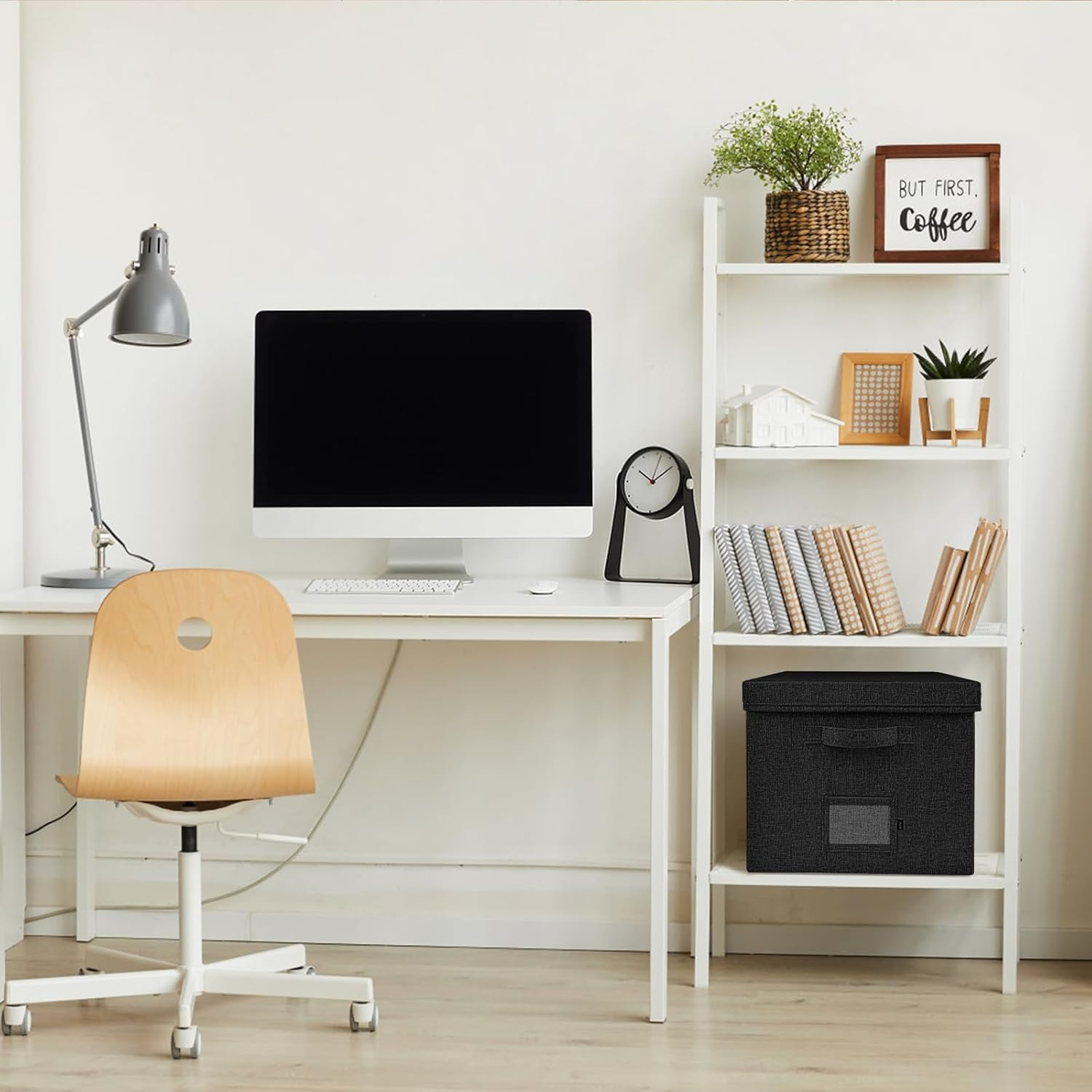 File Organizer Box with Lid, Onylin Document Storage Organizer with Handle, Collapsible Hanging Document Filling Box for Letter/Legal File Folder - 15 X 12.6 X 11 Inch (1 Pack, Black) - Grey image number 6