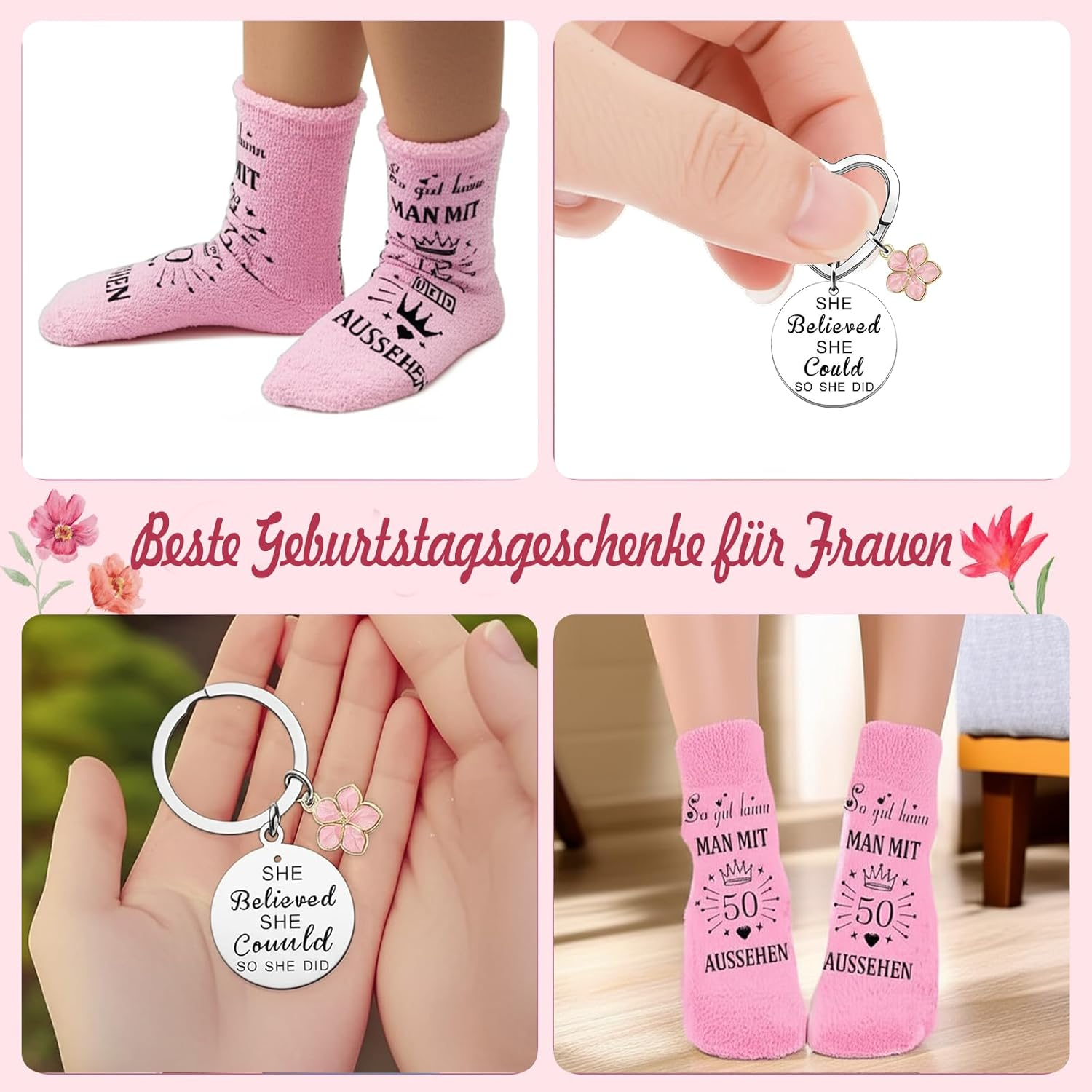 50Th Birthday Gift Set for Women, Cosmetic Bag with Keyring and Cuddly Socks, Birthday Gift Set 1975 image number 6