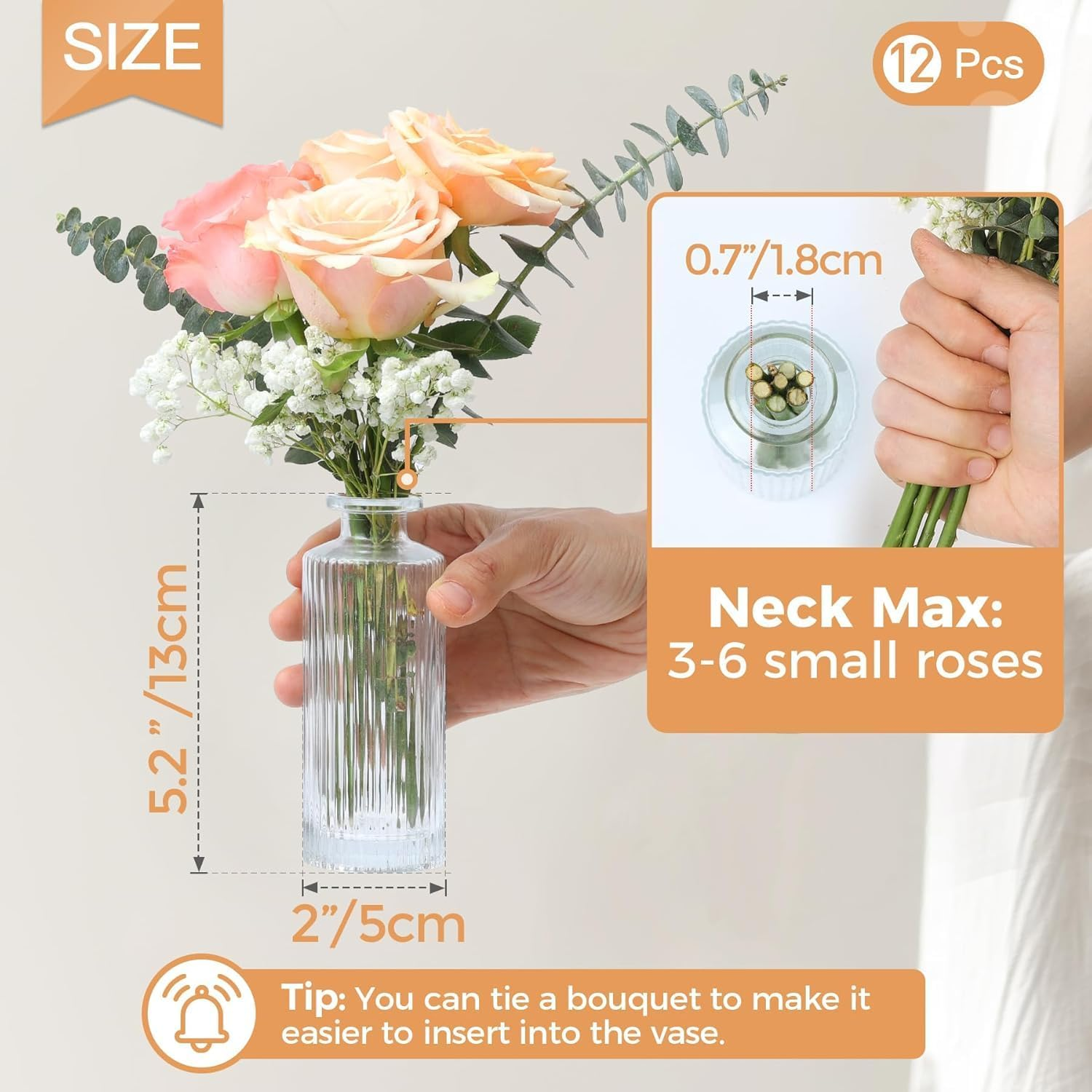 Glass Bud Vase Set of 12 Clear Glass Vases for Wedding Table Decorations (Stripe) image number 5