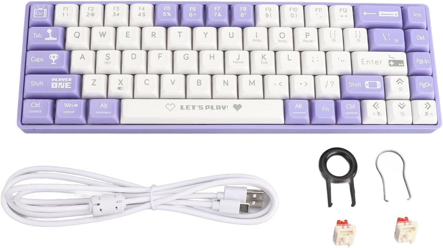 Portable 60% Mechanical Gaming Keyboard, 68 Keys Mechanical Keyboard, Hot Swappable Dynamic Backlighting Red Switch Mechanical Keyboard for Gaming for Type C Devices (Purple And image number 5