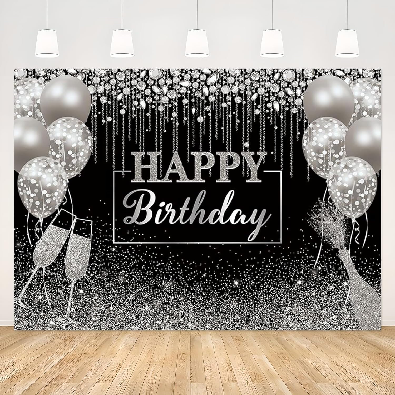 APROPHIC Black Happy Birthday Background Glitter Balloon Gift Diamond Birthday Anniversary Background Female Girl Photography Background Birthday Party Supplies 7 X 5 Feet image number 2
