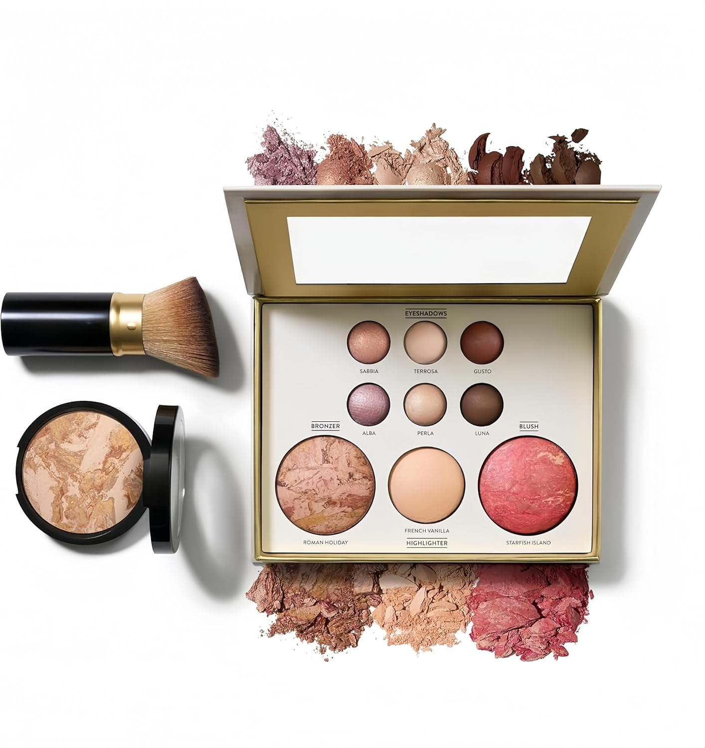 Longfng 3Pcs Baking Makeup Palette-Includes Brush, Facial Powder, Powder Blusher Eye Shadow, Multi-Product Palette for Eyelid Brightening & Face Contouring, for Daily Use or Dating image number 2