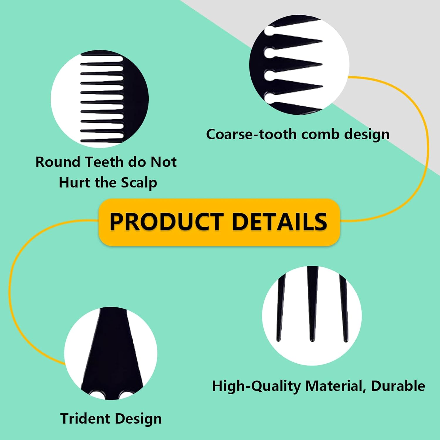 Pack of 2 3-In-1 Plastic Combs, Antistatic Double Sided Detangling Wide Tooth Comb Side Parting Professional Retro Hairstyle Comb Styling Tool image number 1