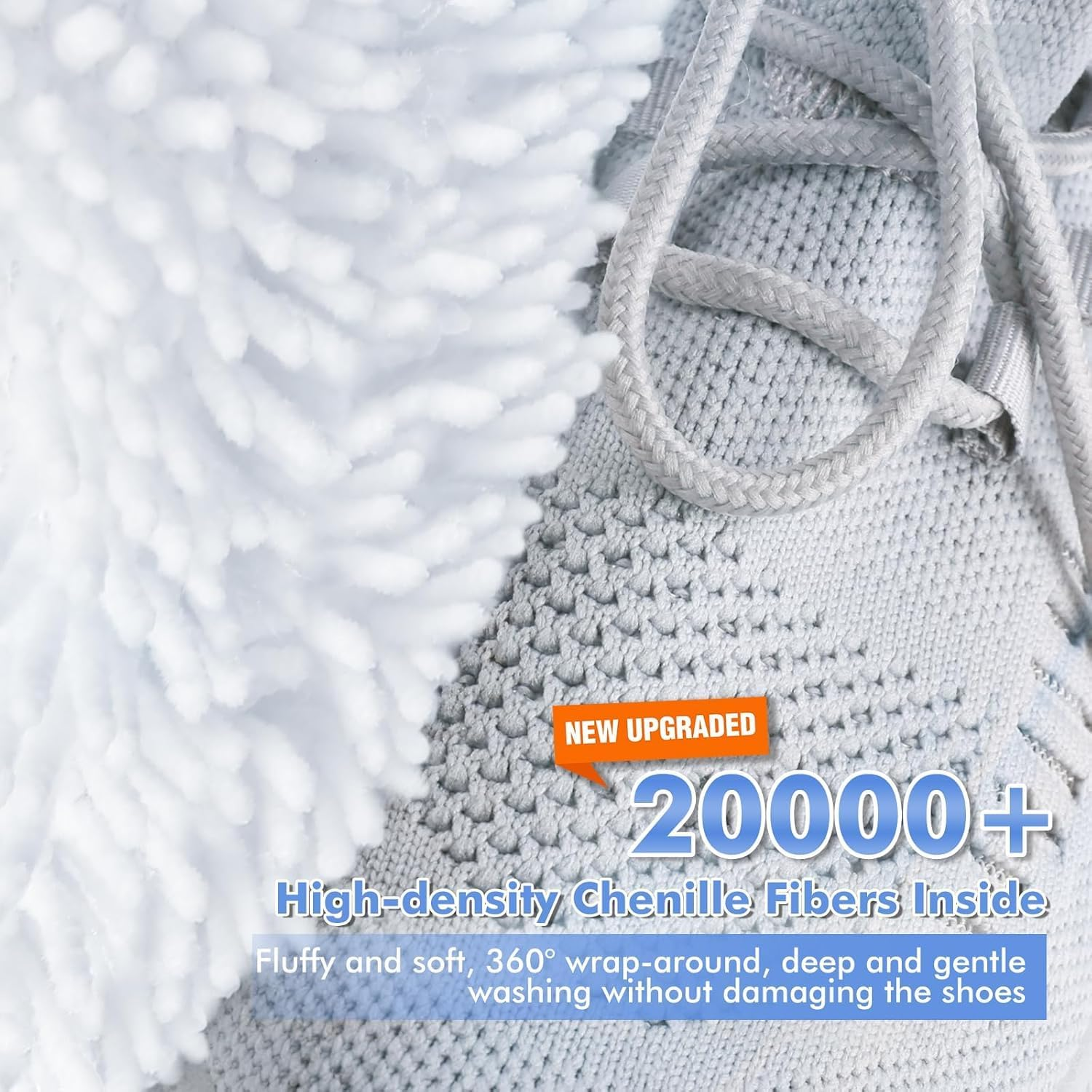 Luxear 2Pcs Shoe Washing Machine Bags, Laundry Bag for Shoes Washer and Dryer, Reusable Shoe Cleaning Bag Fluffy Fiber Inside, Sneaker Mesh Laundry Bags for All Shoes, Large Size, 18 X 33CM - Gray image number 7