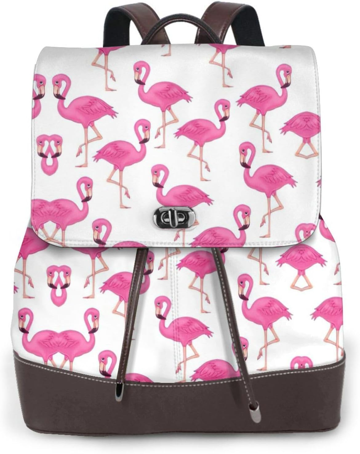 Edwal Pink Flamingo Print Leather Backpack Laptop Bag for Women Fashion Multipurpose Daypack for College Work Travel, Black, One Size