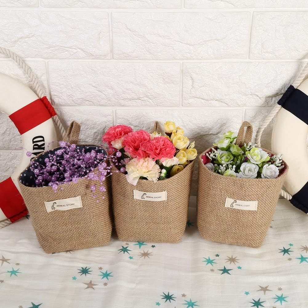 Cotton Linen Storage Bag, Clothes Bag Hanging Cotton Linen Basket Home Gadgets Storage Organizer Folding Basket Basket(Blue Dots) image number 2