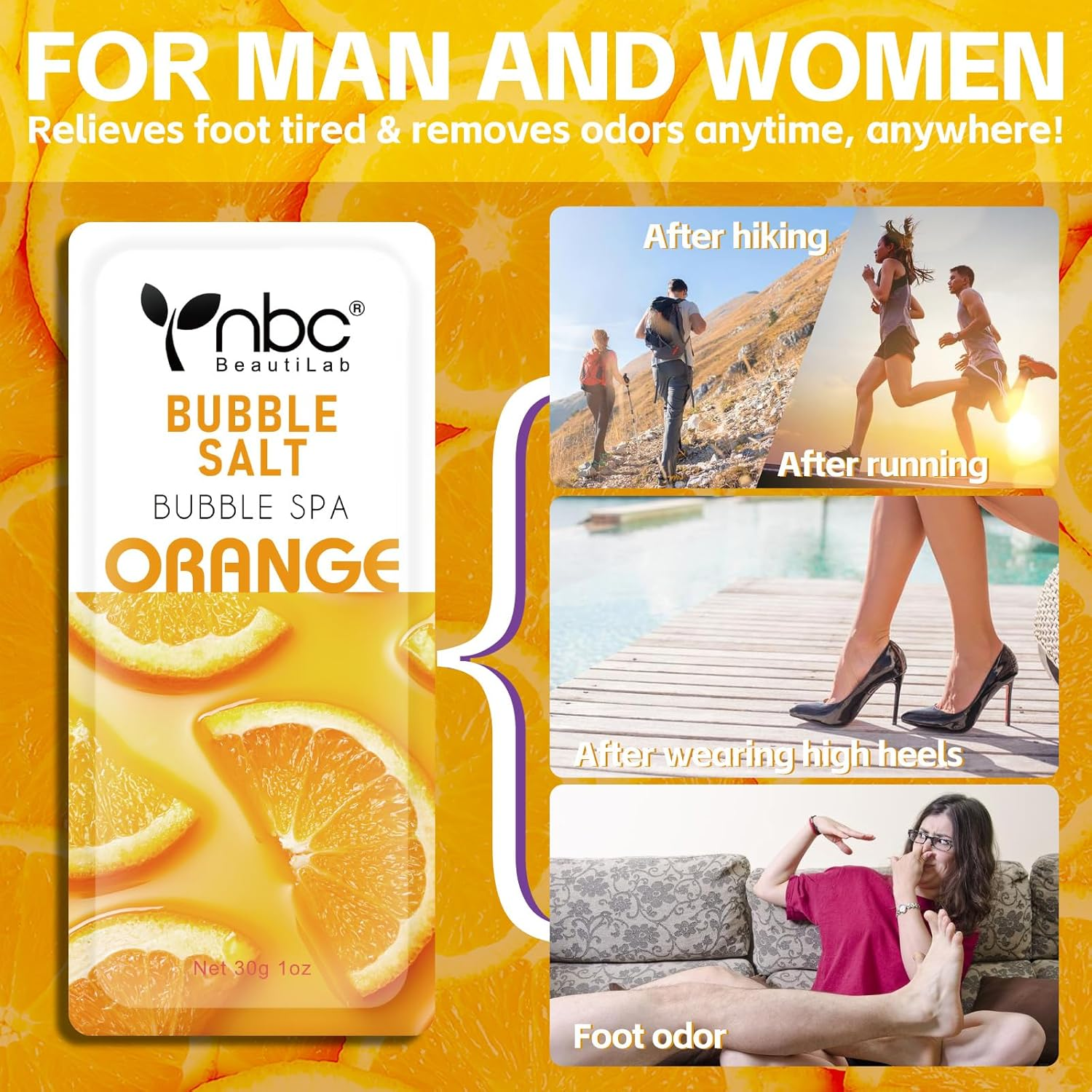 Nbc Beautilab Pedicure Foot Soak, Foot Spa Soak, Pedicure Kit, Bubble Foot Bath for Tired & Dry Cracked Feet, Athletes Feet, Odor Foot and Softens Calluses, Foot Soak 16 Packs a Box, Orange image number 3