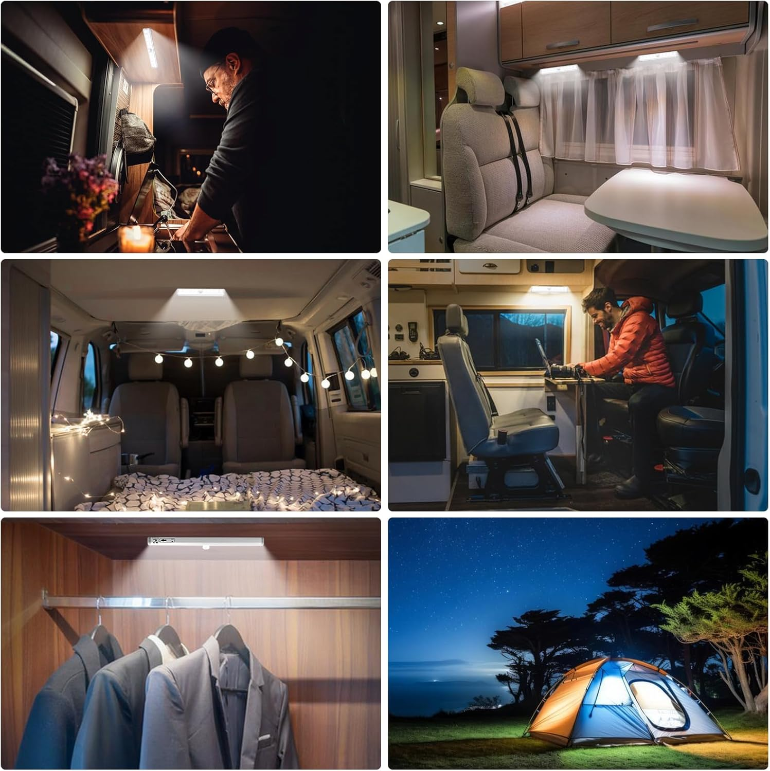 3 Pack Motion Sensor RV Step Lights, 10 LED Battery Operated Motorhome Motion Activated Light Strip, Magnetic Night Light Bar for Motorhome Travel, Trailers, Camper (White Light) - Warm Light image number 6