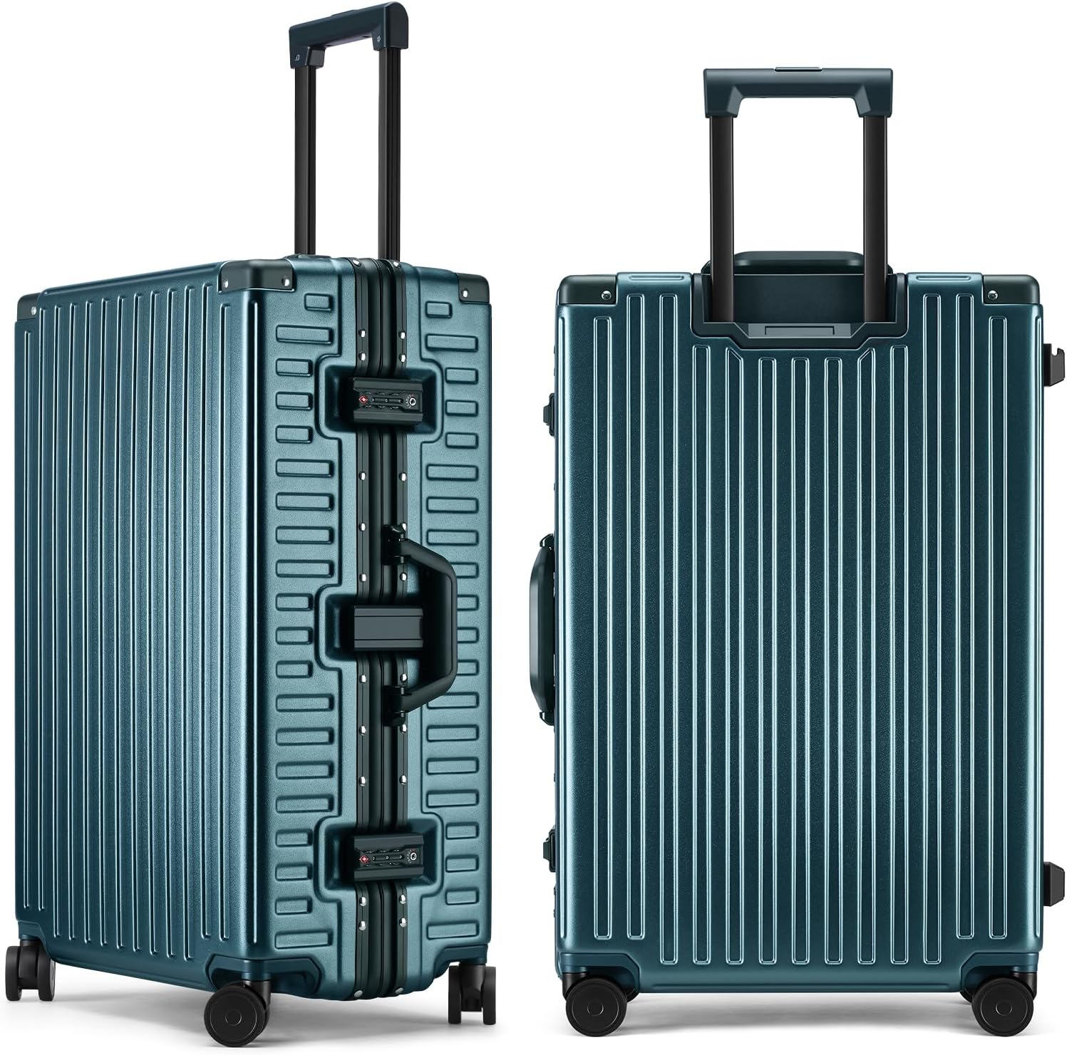 ROAMING Zipperless Luggage, White, 26 Inch Checked Luggage, Zipperless Luggage with Spinner Wheels - Polycarbonate Aluminum Hard Shell Suitcase