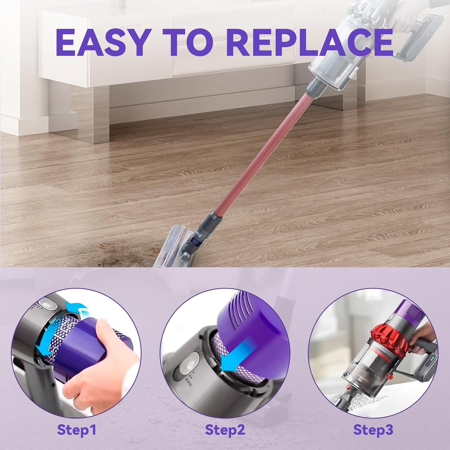 V11 Vacuum Filters Replacement Parts Compatible with Dyson V11 Torque Drive V11 Animal/Complete/Extra V15 Detect V15S Detect Submarine Vacuums, 2 Pack HEPA Filter Replace Part 970013-02