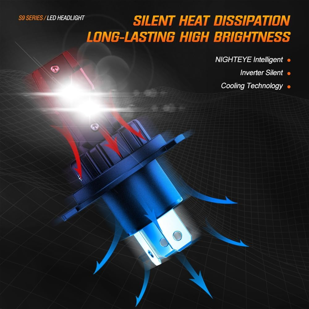 NIGHTEYE H4 LED Headlight Bulbs, 200% Brighter Light Bulbs 6500K Cool White Fanless Mini Size Plug and Play H4 Bulbs Fog Light Bulbs, Pack of 2 (H4) image number 2