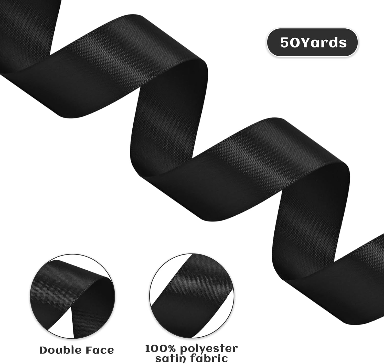 Black Satin Ribbon 7/8 Inch 50 Yards Double Faced Polyester Satin Ribbons for Gift Wrapping DIY Crafts Weddings Invitations Flower Bouquet Bow Making Home Decor Sewing image number 4